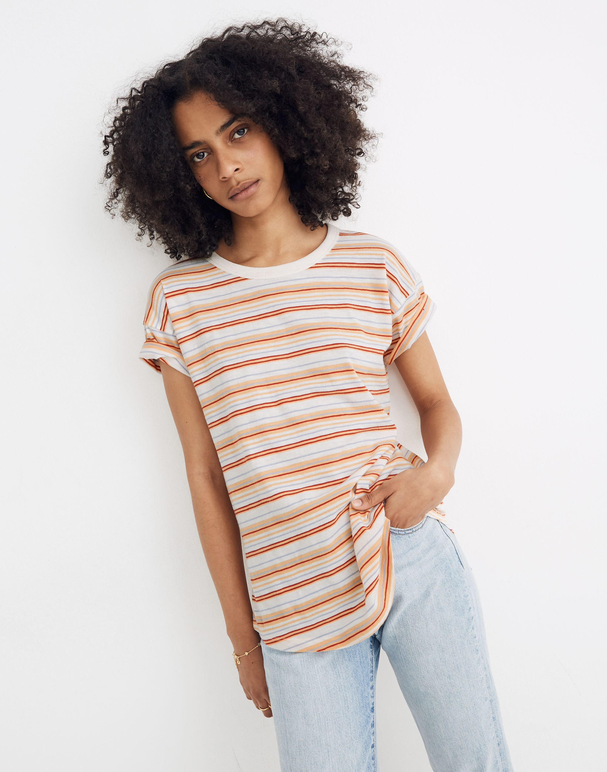 Whisper Cotton Rib-Crewneck Tee in Readville Stripe