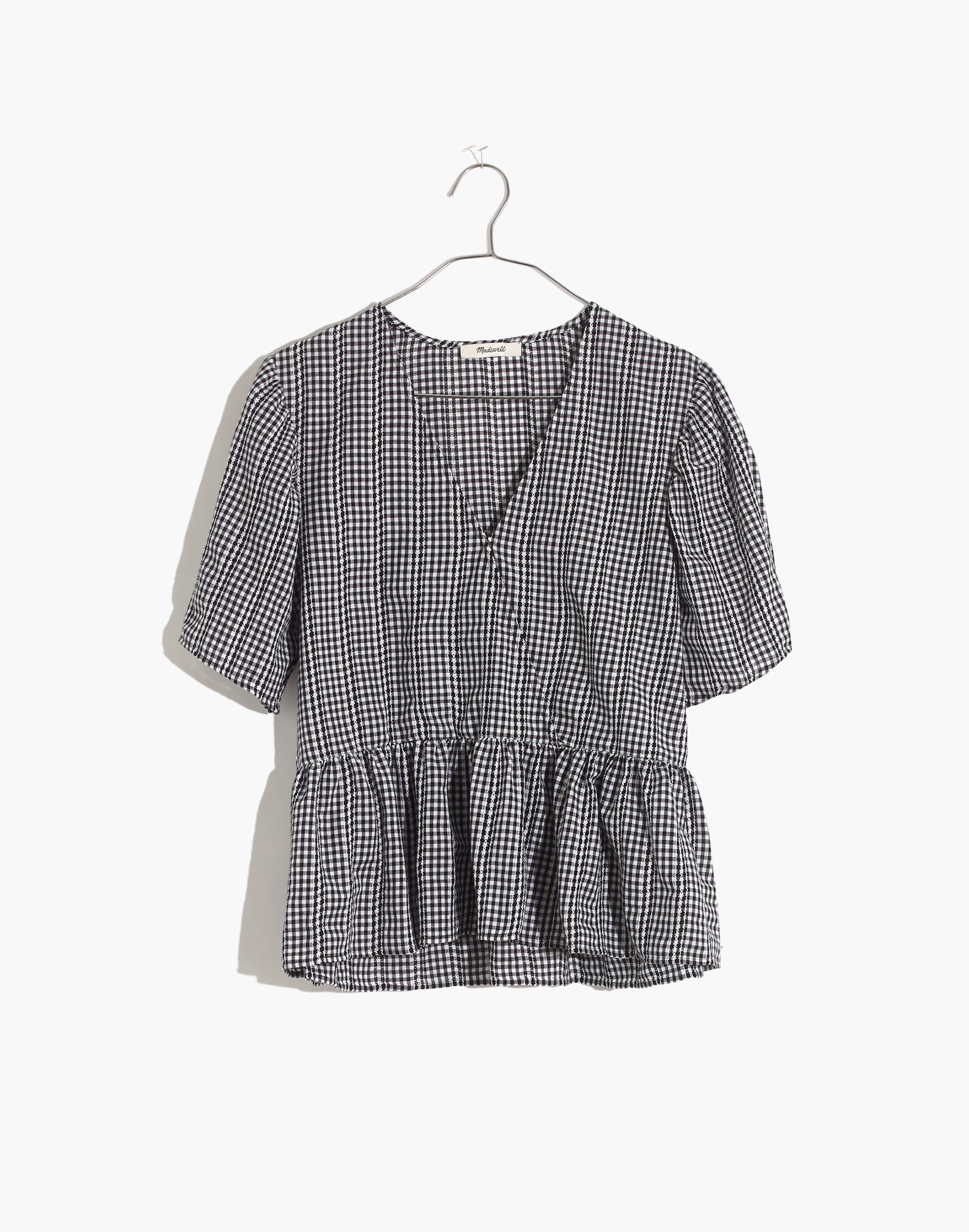 Crossover Peplum Top in Textured Gingham Check | Madewell