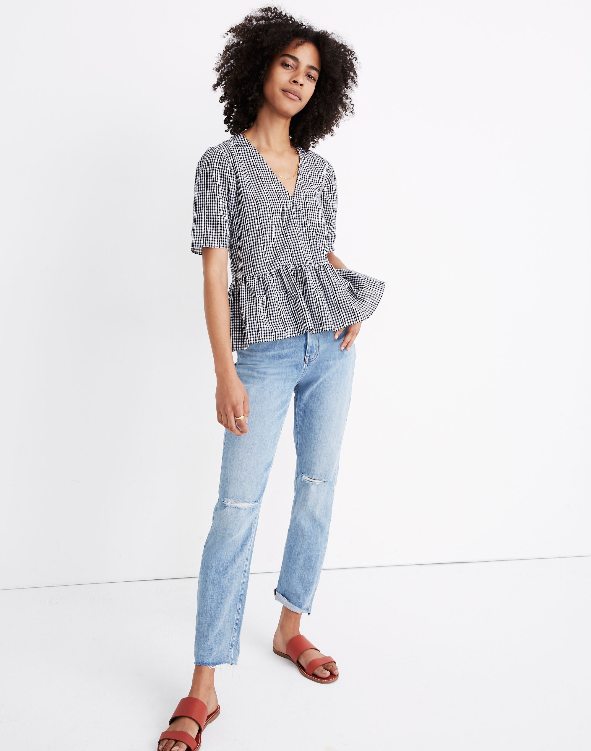 Crossover Peplum Top in Textured Gingham Check | Madewell