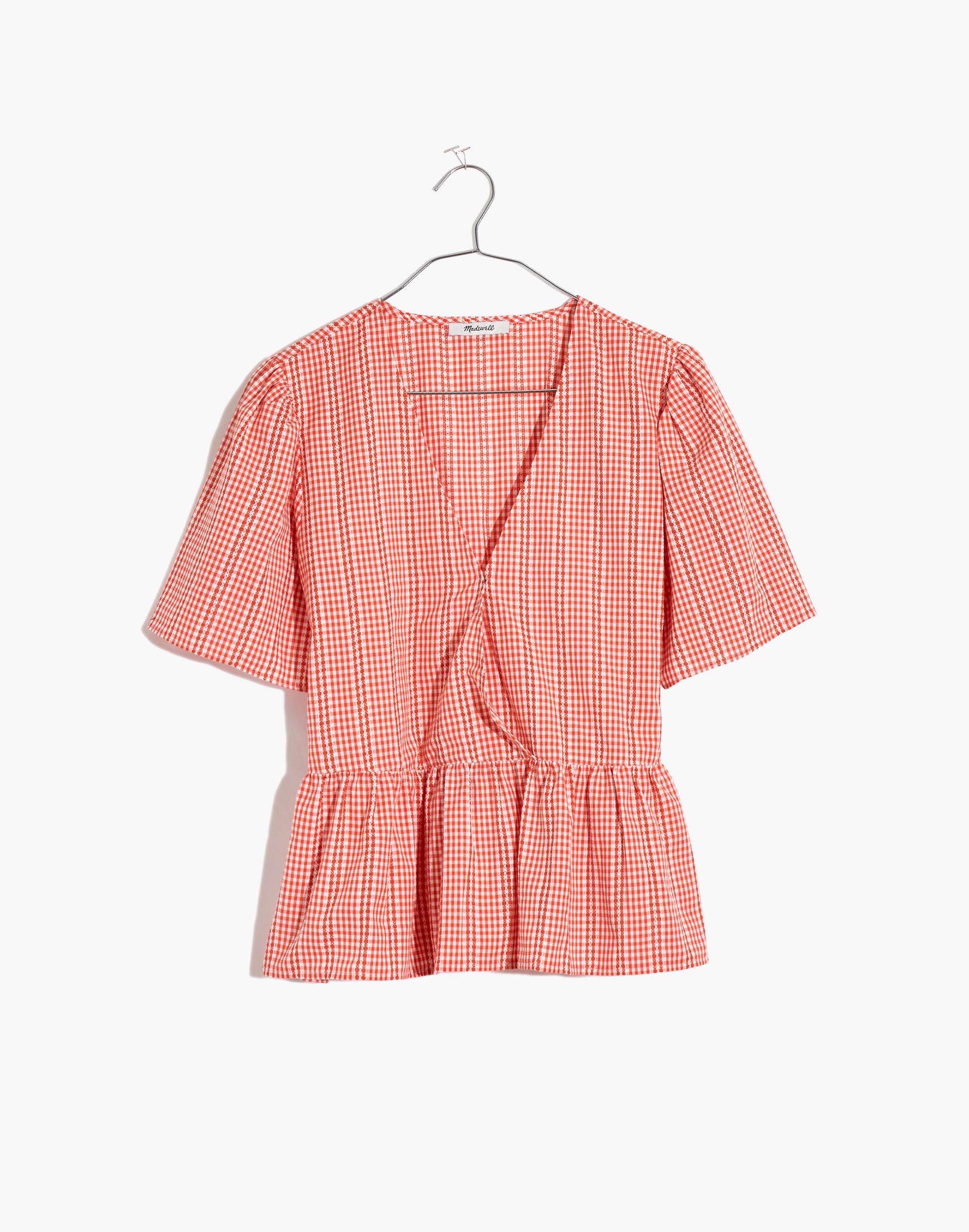 Crossover Peplum Top in Textured Gingham Check