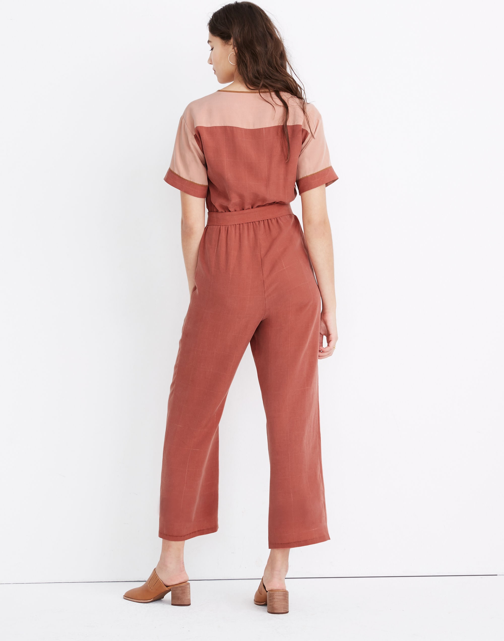 Colorblock Short-Sleeve Belted Jumpsuit