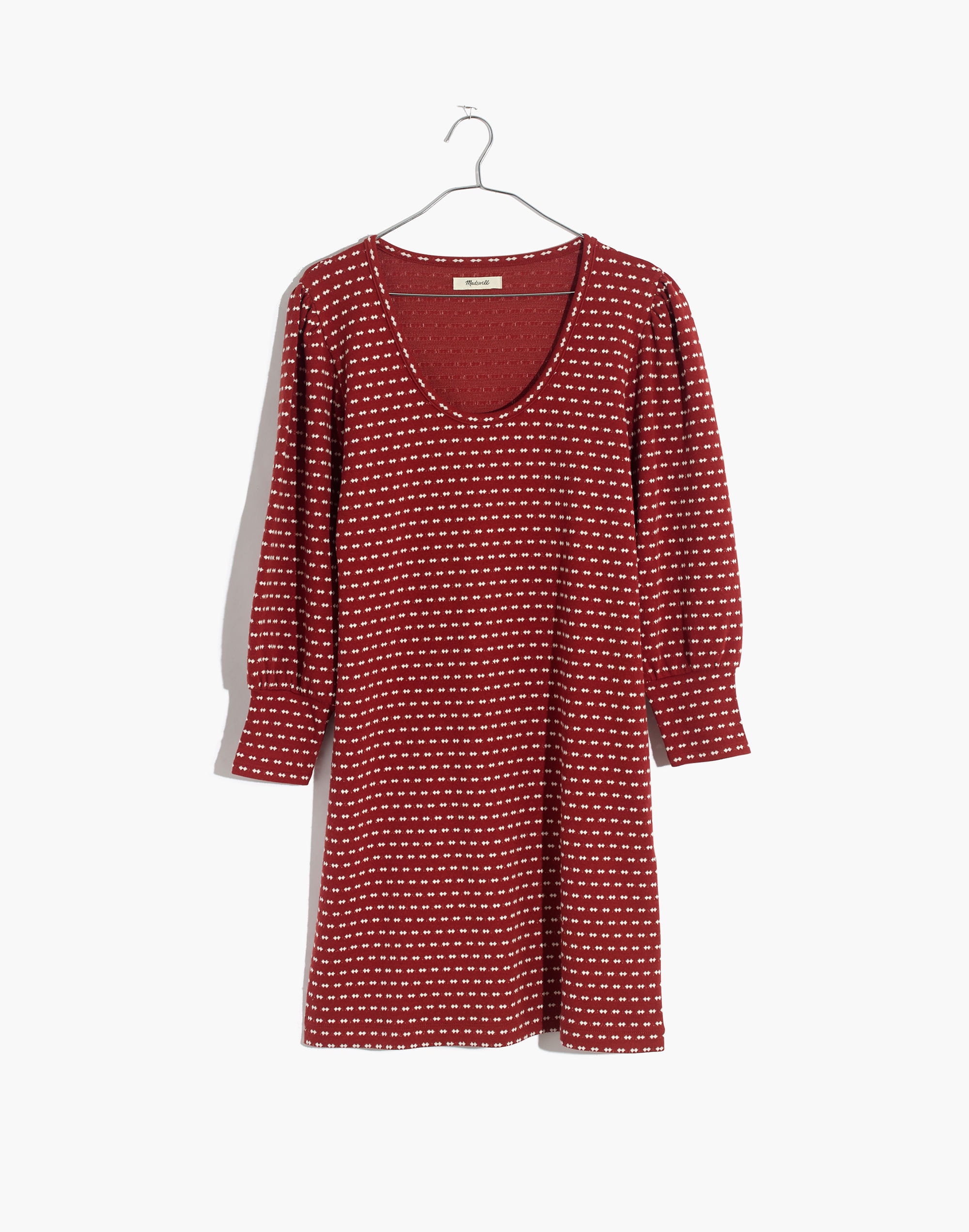 Square-Neck Long-Sleeve Mini Dress in Bow-Tie Jacquard