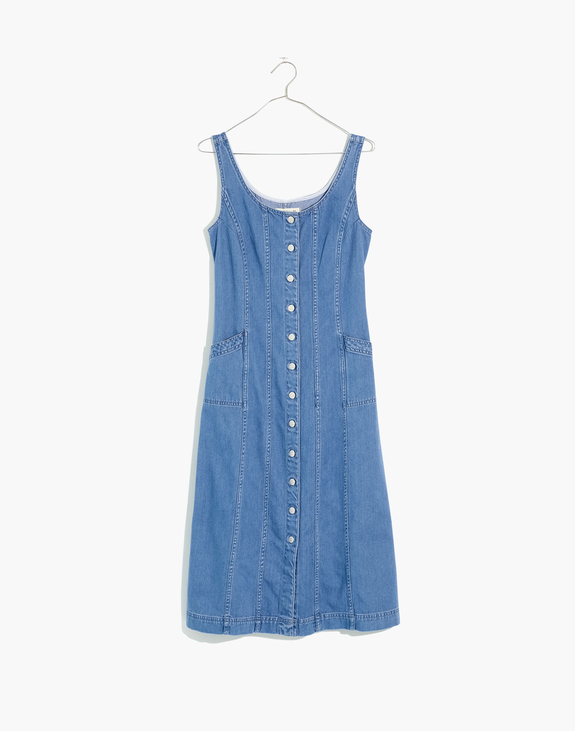 Denim Button-Front Jumper Midi Dress