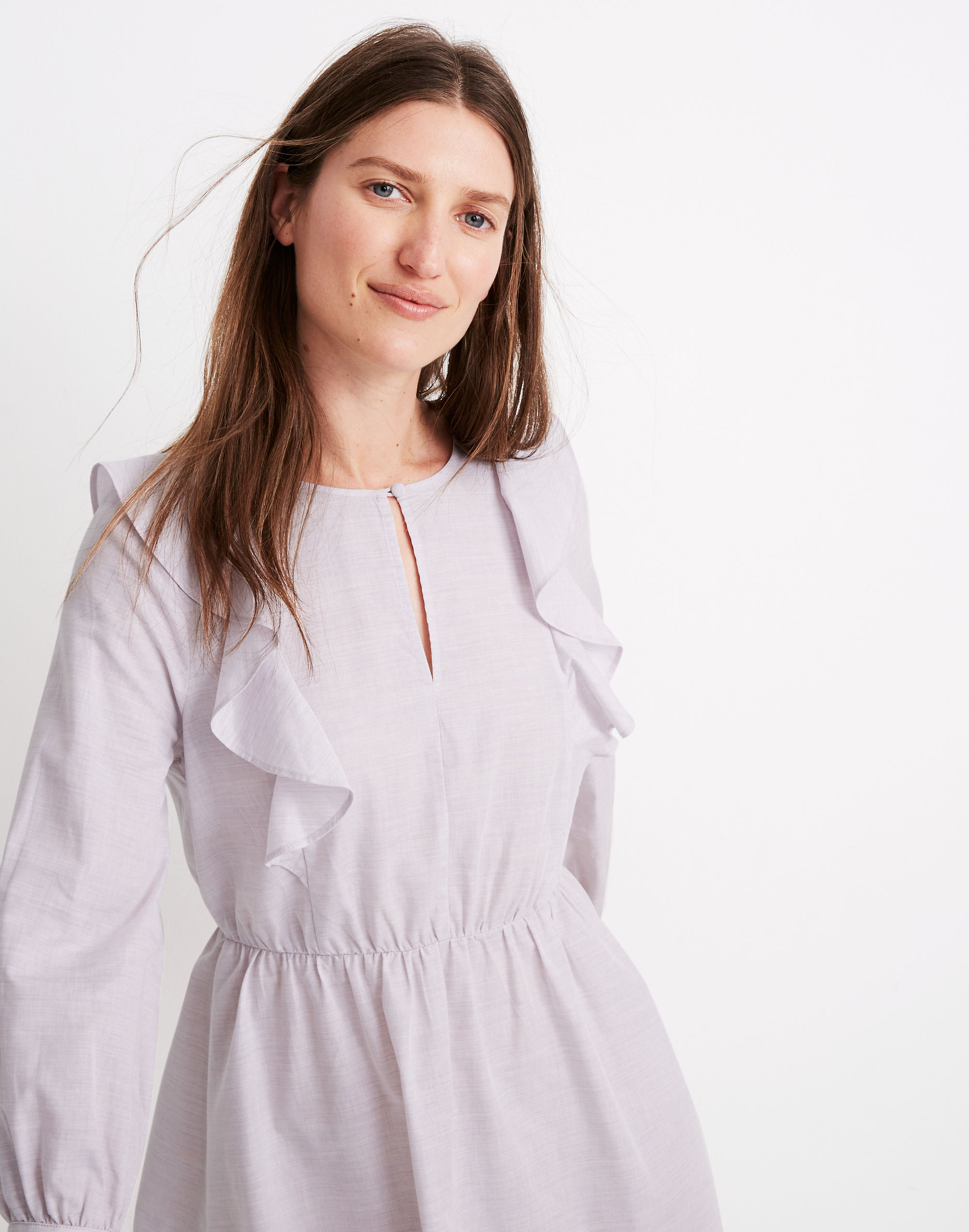 Ruffle-Shoulder Mini Dress