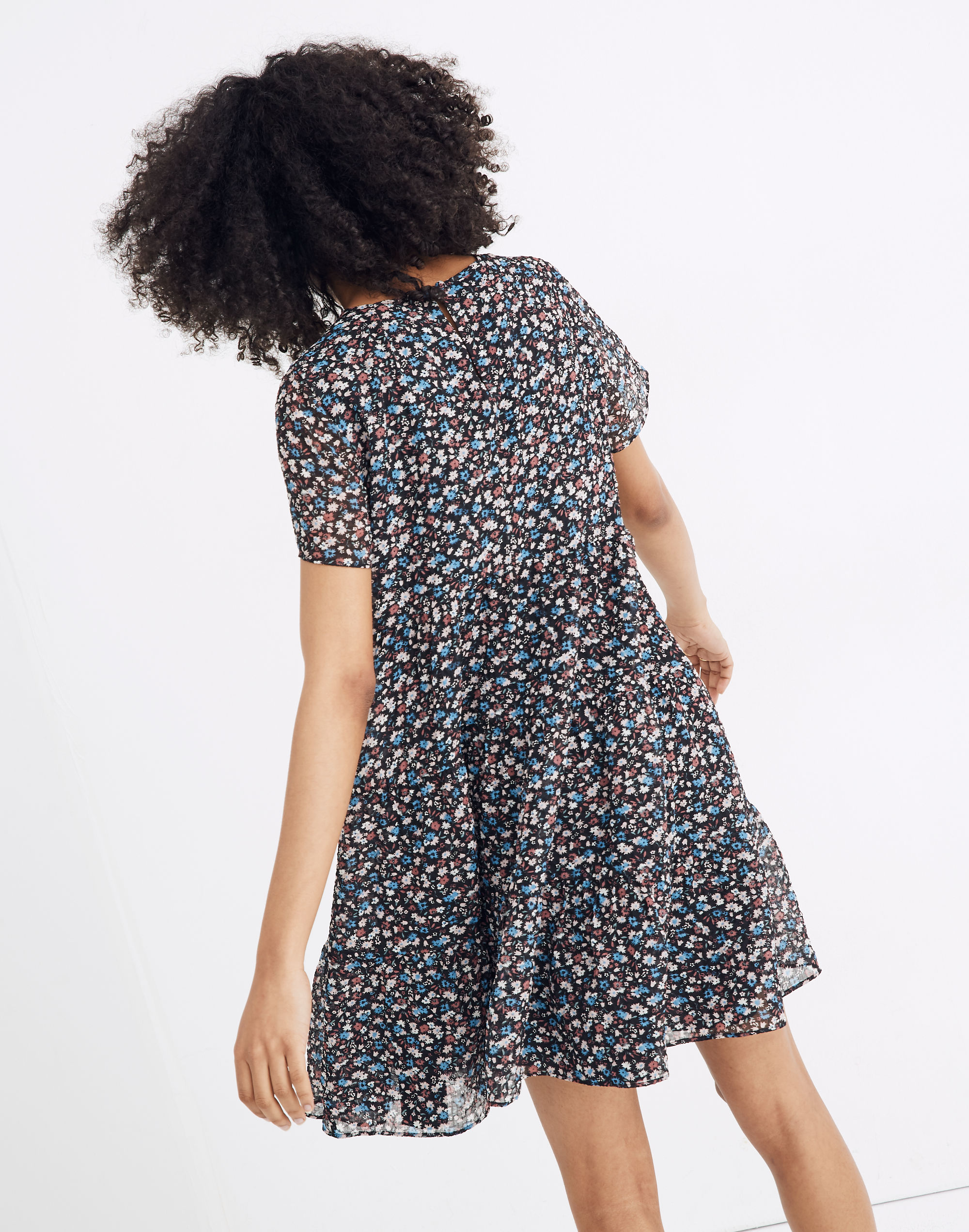 Short-Sleeve Tiered Mini Dress in Spring Prairie