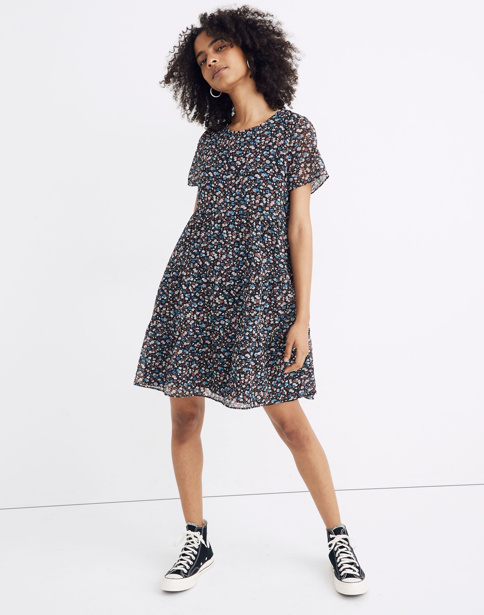 Short-Sleeve Tiered Mini Dress in Spring Prairie