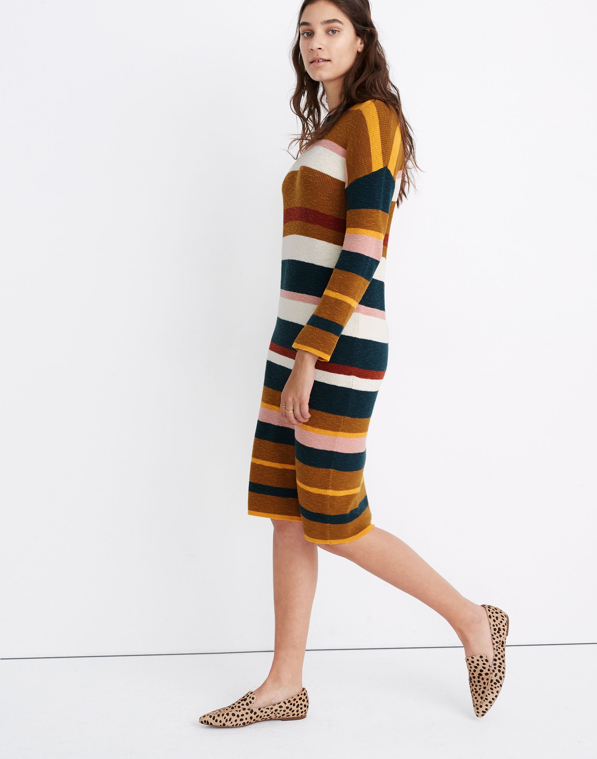 Drop-Shoulder Sweater Midi Dress in Stripe