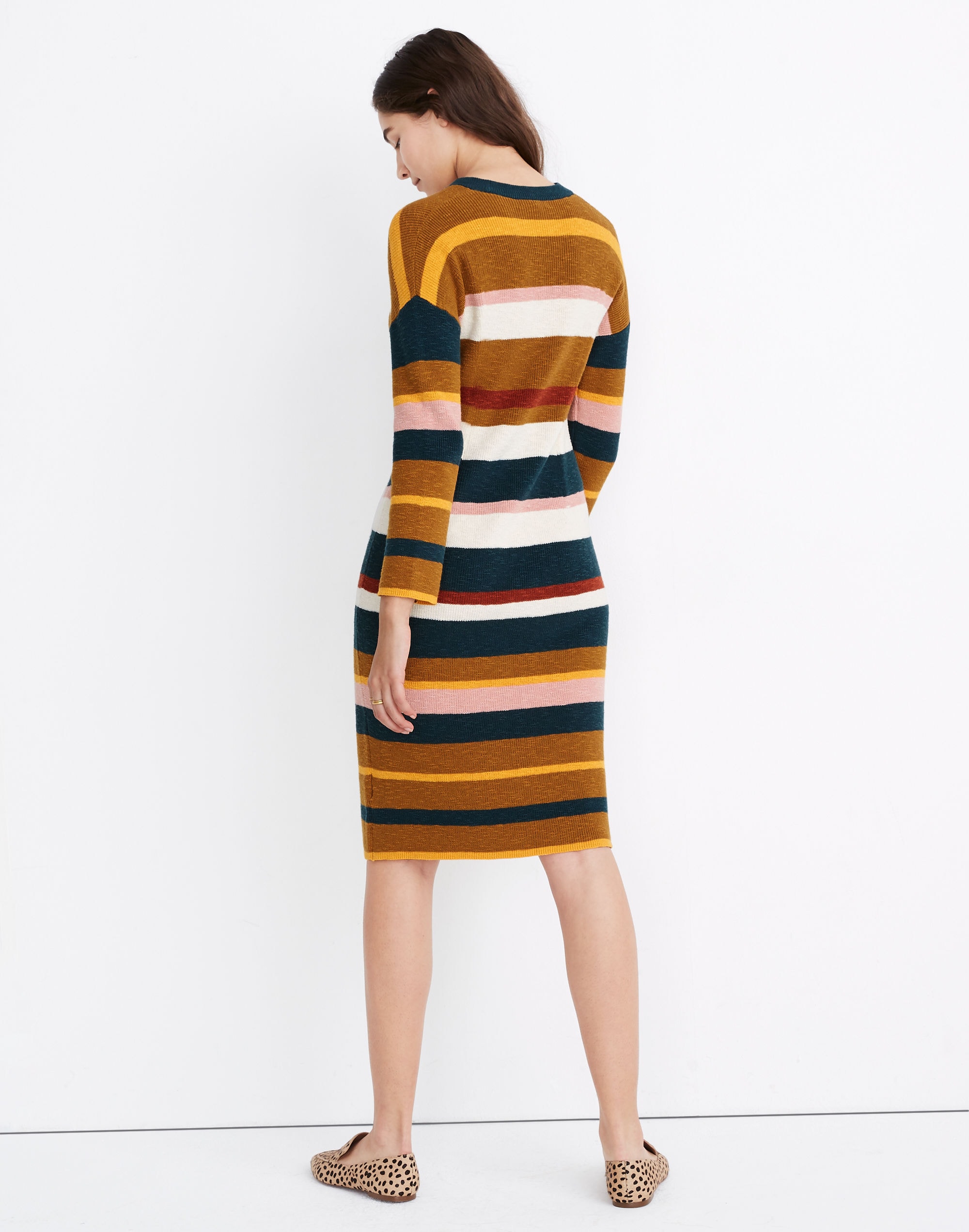 Drop-Shoulder Sweater Midi Dress in Stripe