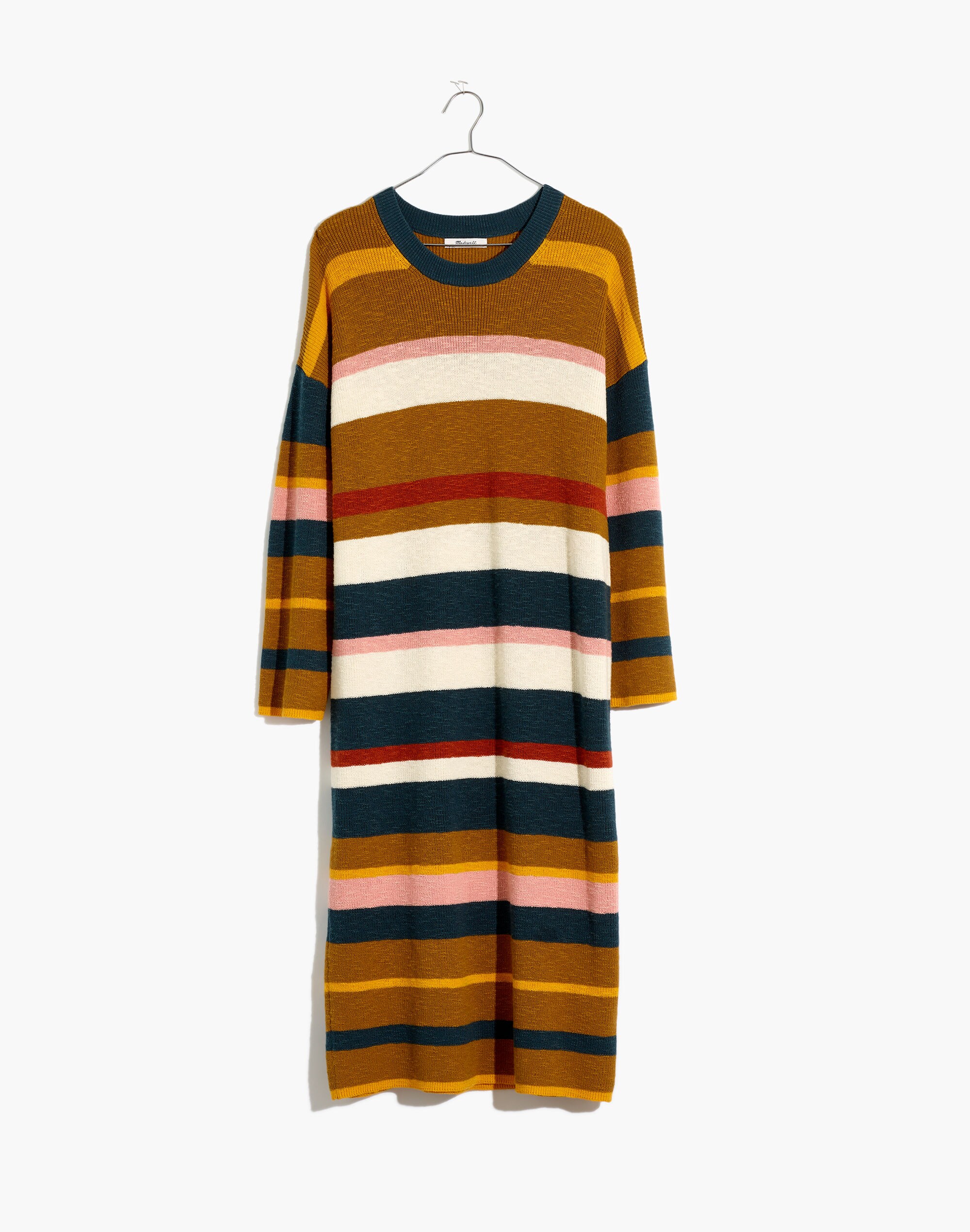 Drop-Shoulder Sweater Midi Dress in Stripe