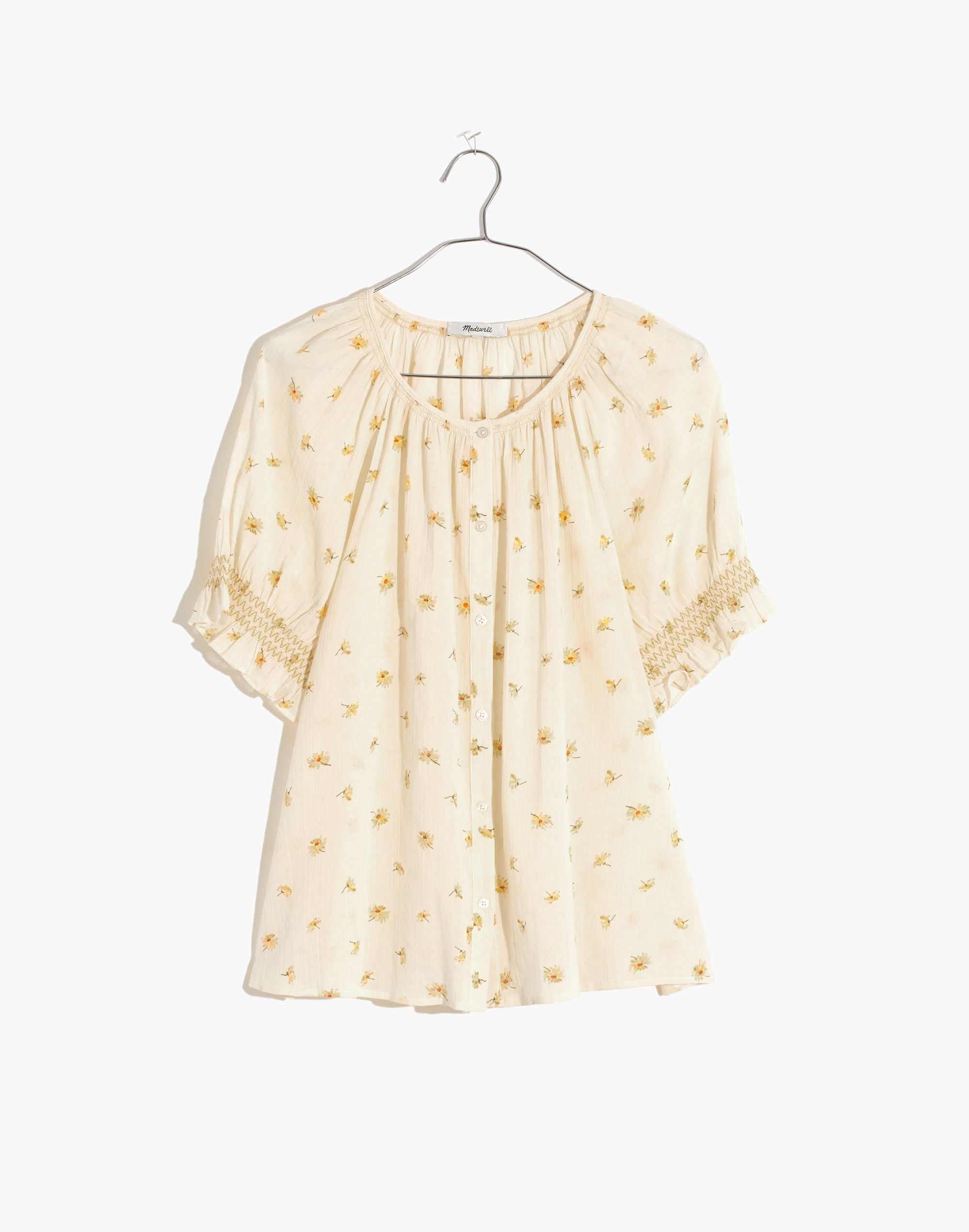 Smocked Button-Up Top in French Daisies