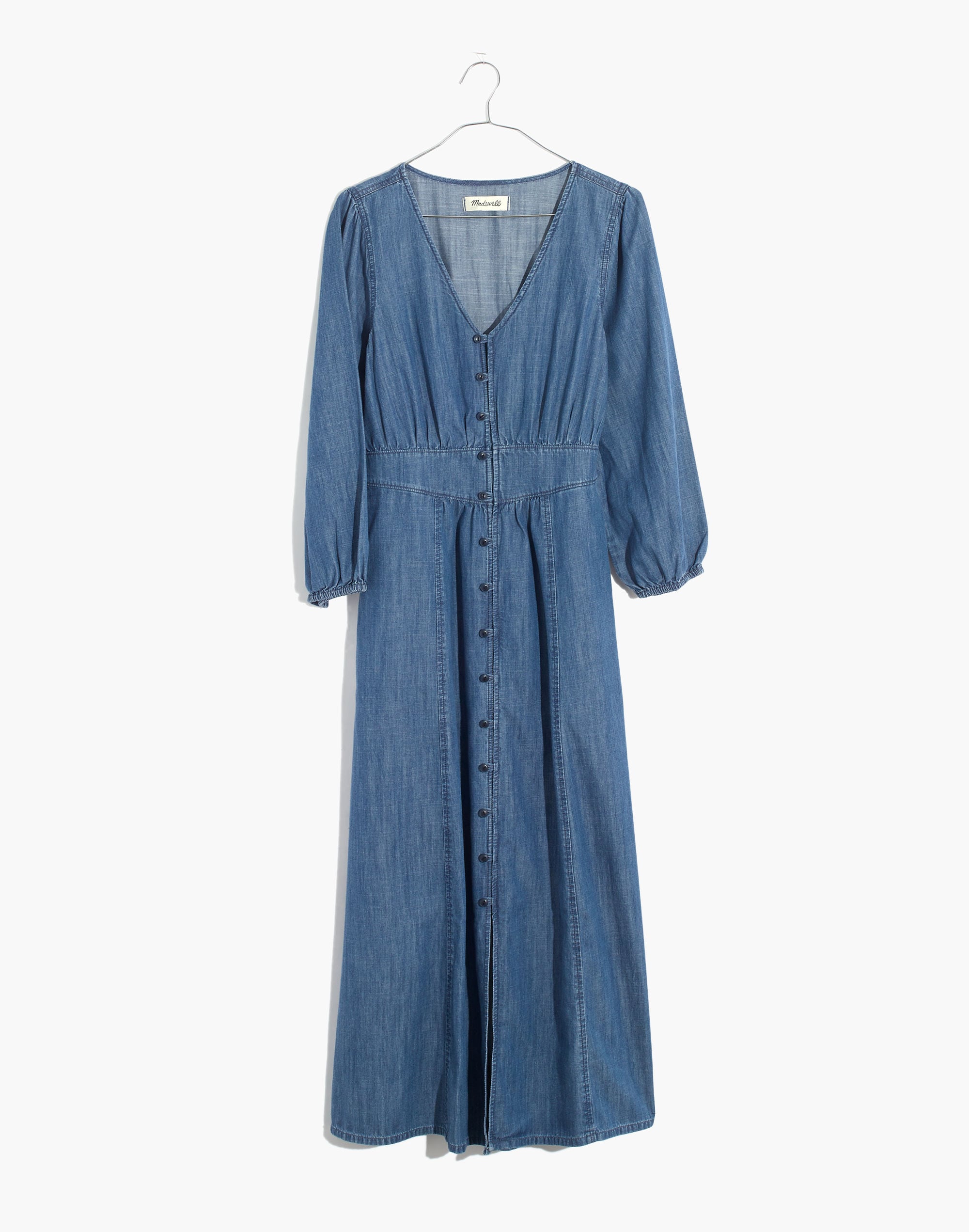 Denim Pieced-Waist Midi Dress in Mariden Wash