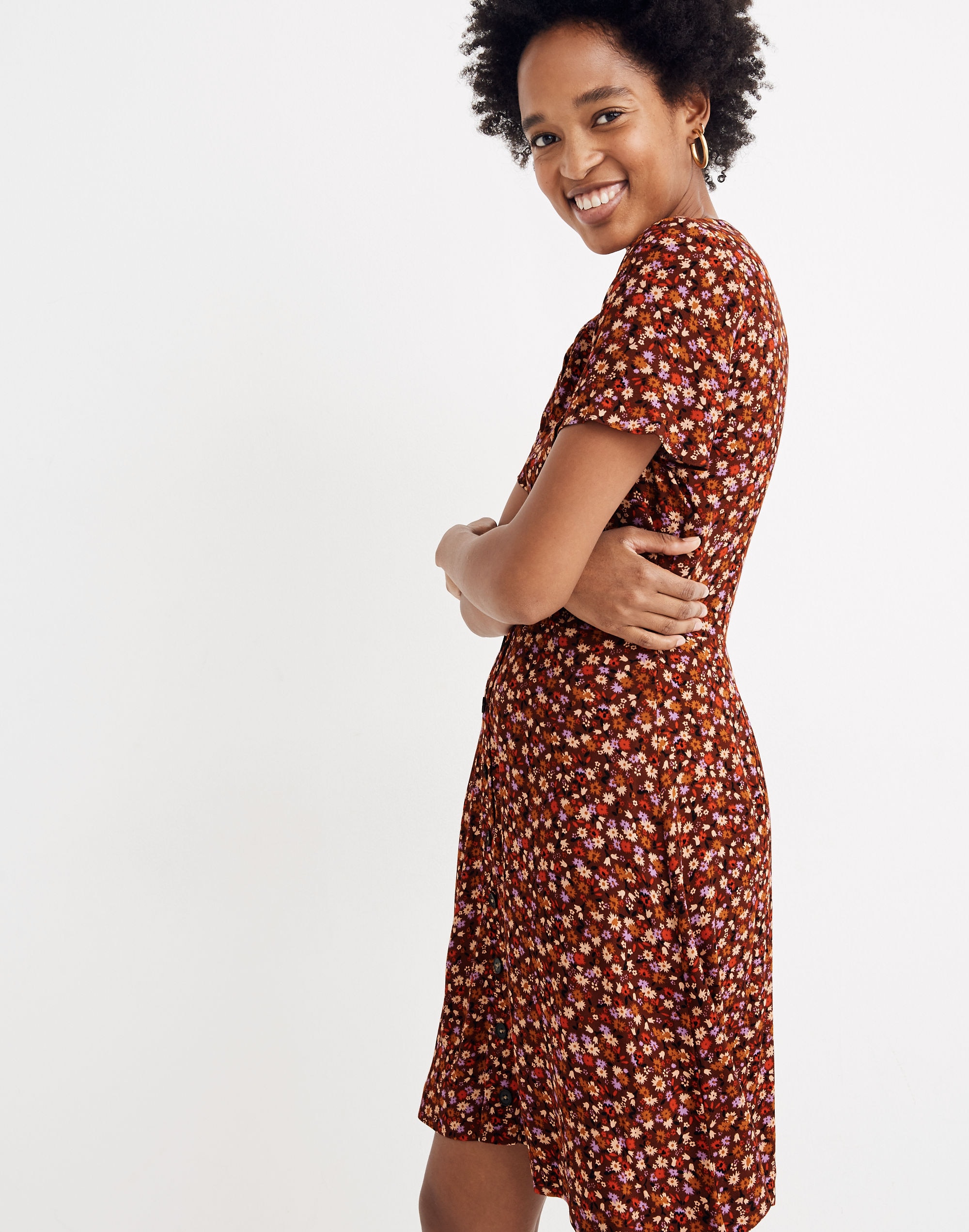 V-Neck Button-Front Mini Dress in Spring Prairie