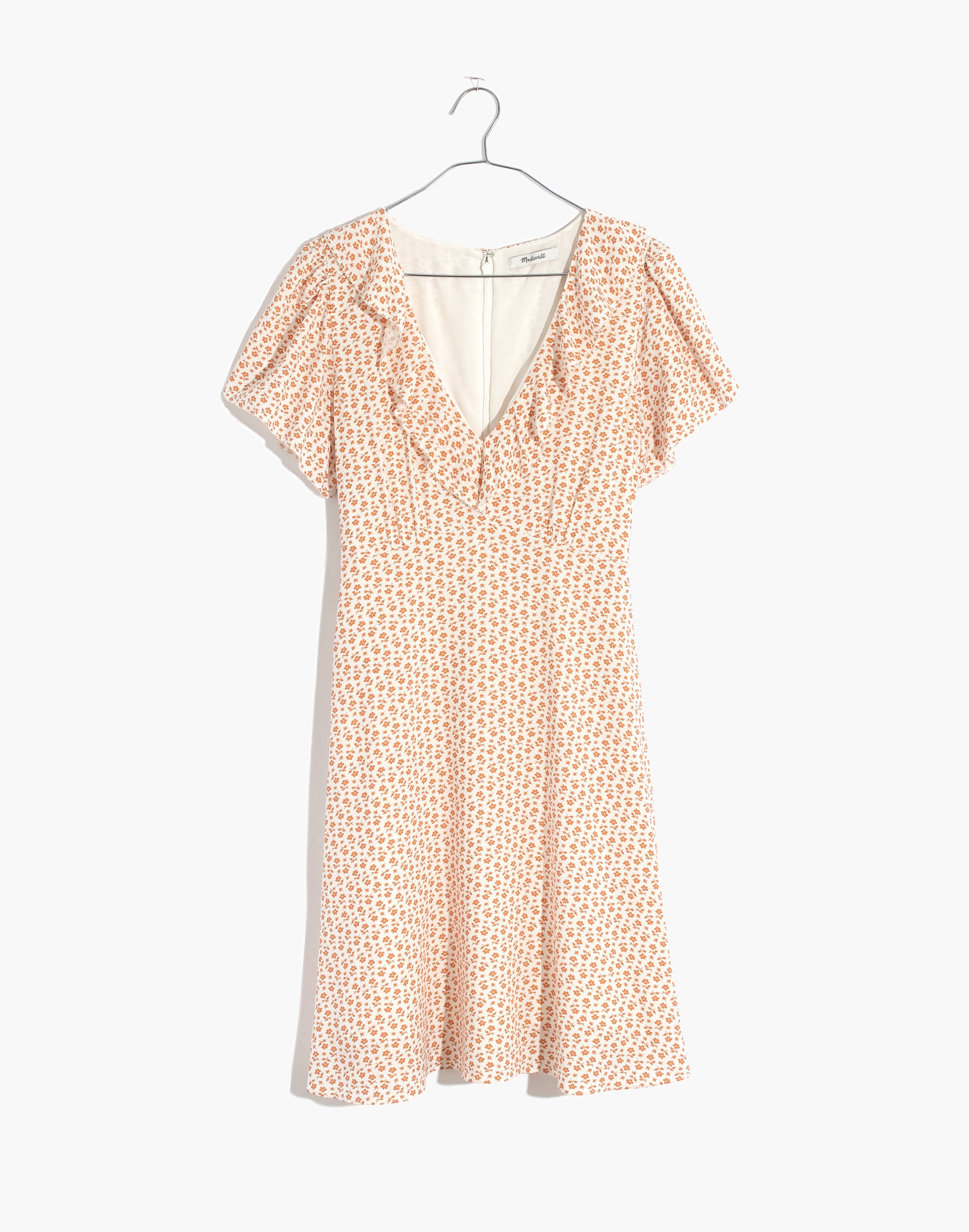 Ruffle Flutter-Sleeve Dress in Cutout Blooms