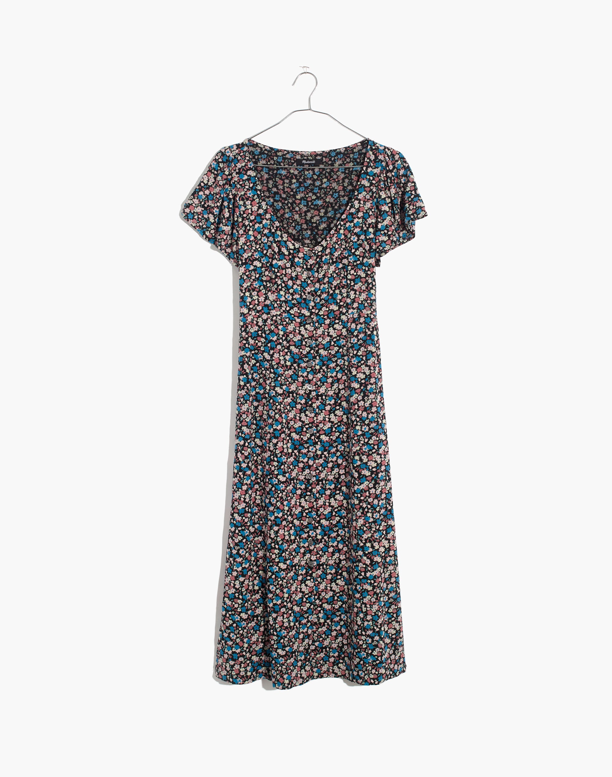 Puff-Sleeve Button-Front Midi Dress in Spring Prairie