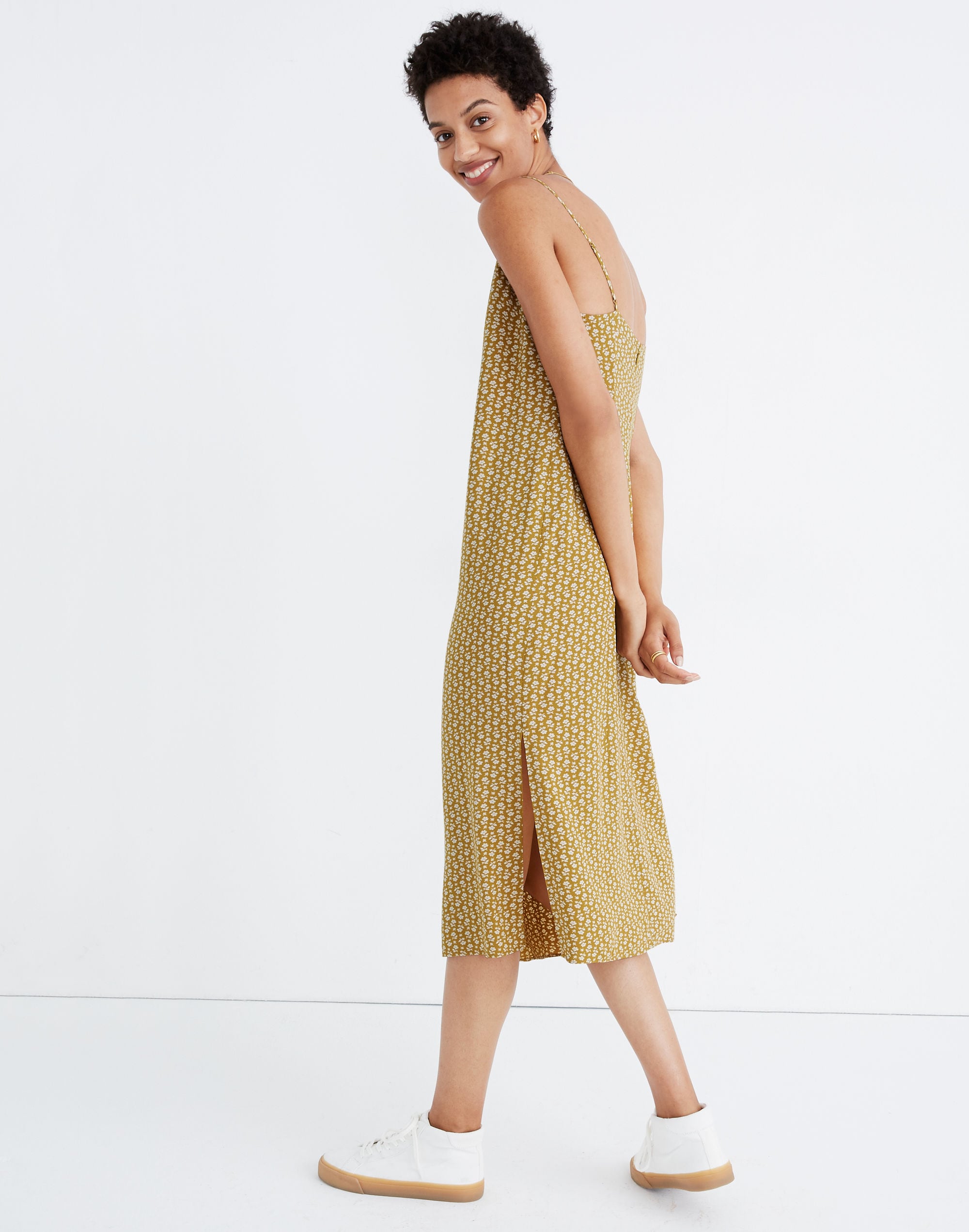 Side-Slit Slip Dress in Cutout Blooms