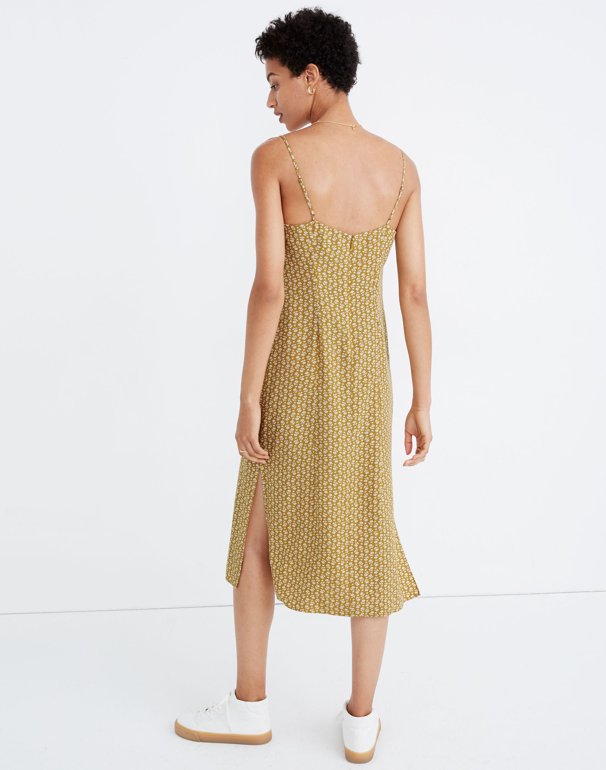 Side-Slit Slip Dress in Cutout Blooms