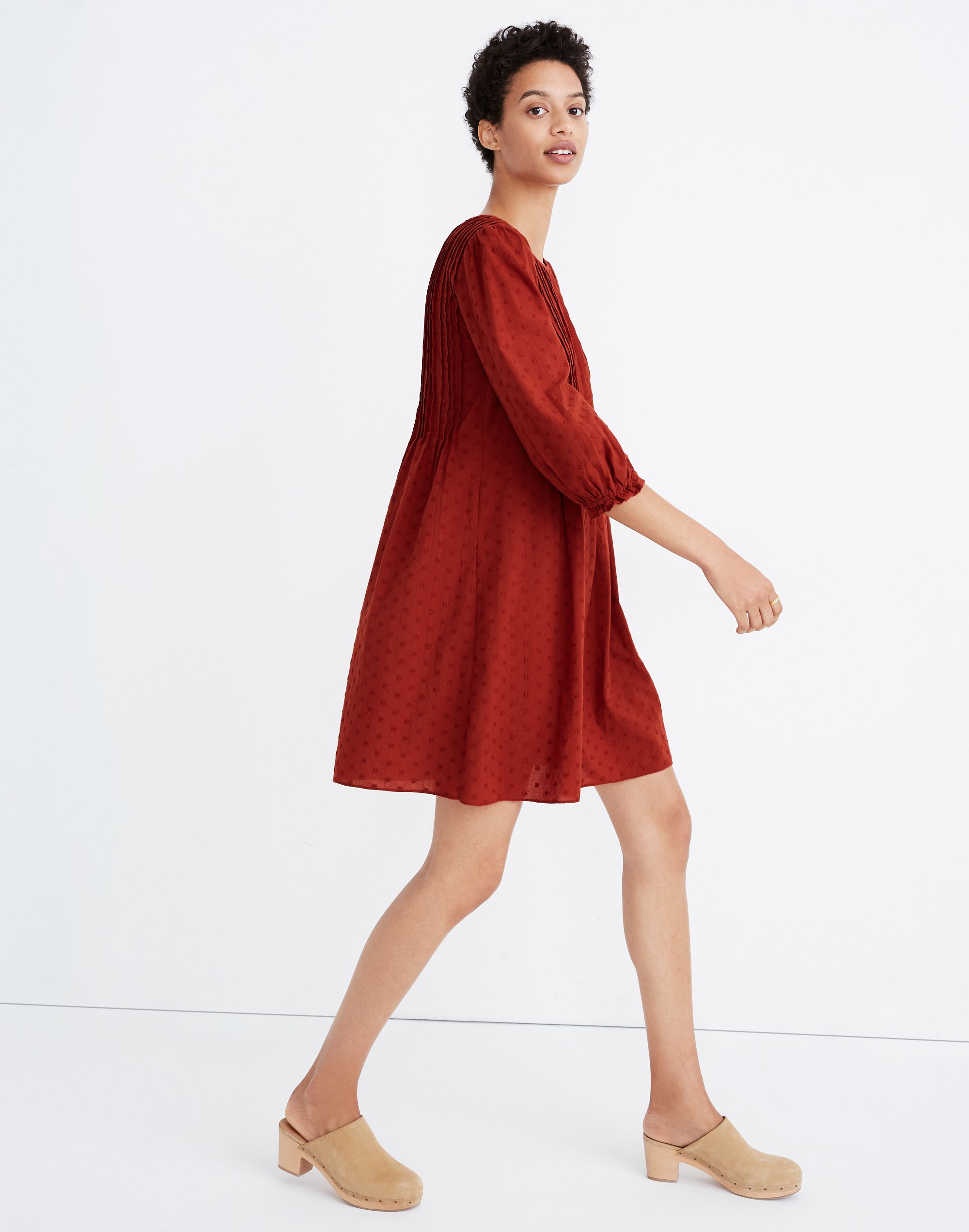 Embroidered Pintuck Mini Dress