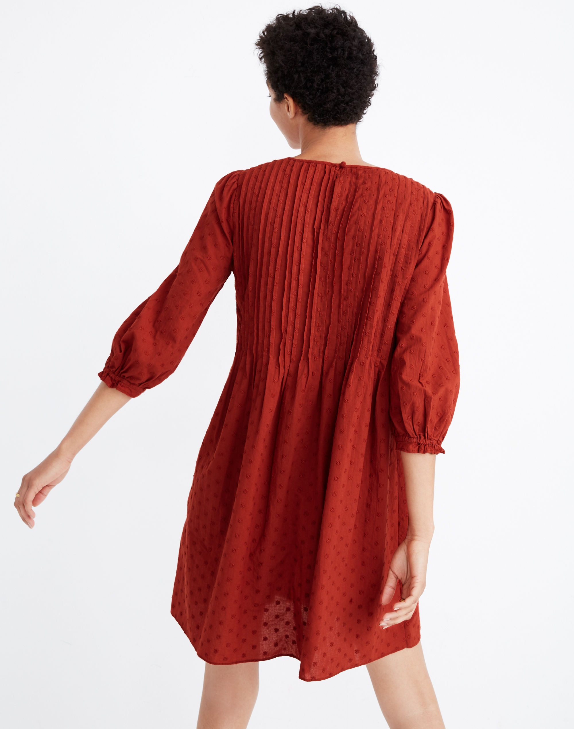 Embroidered Pintuck Mini Dress