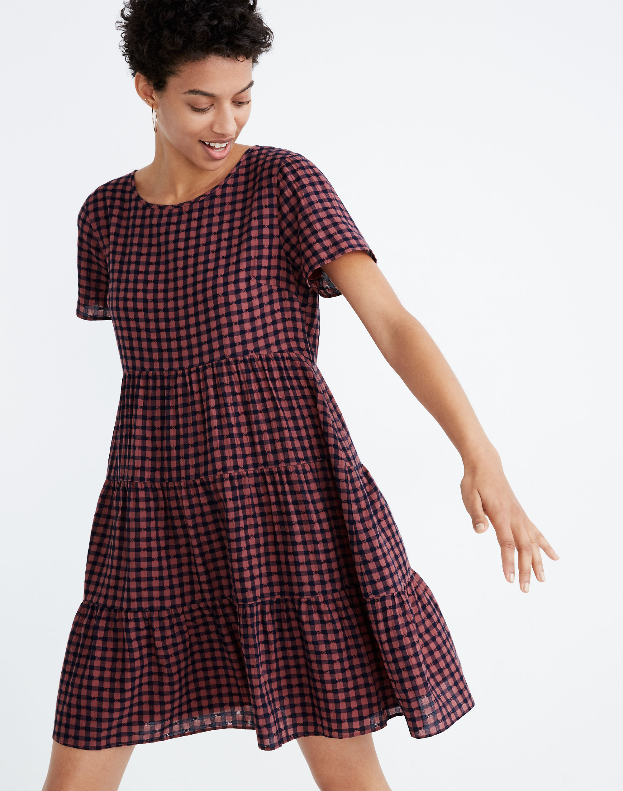 madewell short sleeve tiered mini dress Short-Sleeve Tiered Mini Dress in Gingham Check