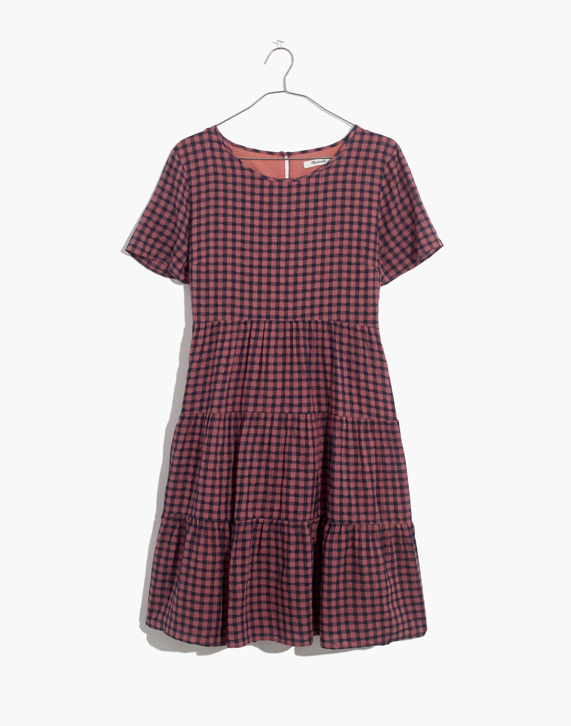 Short-Sleeve Tiered Mini Dress in Gingham Check | Madewell