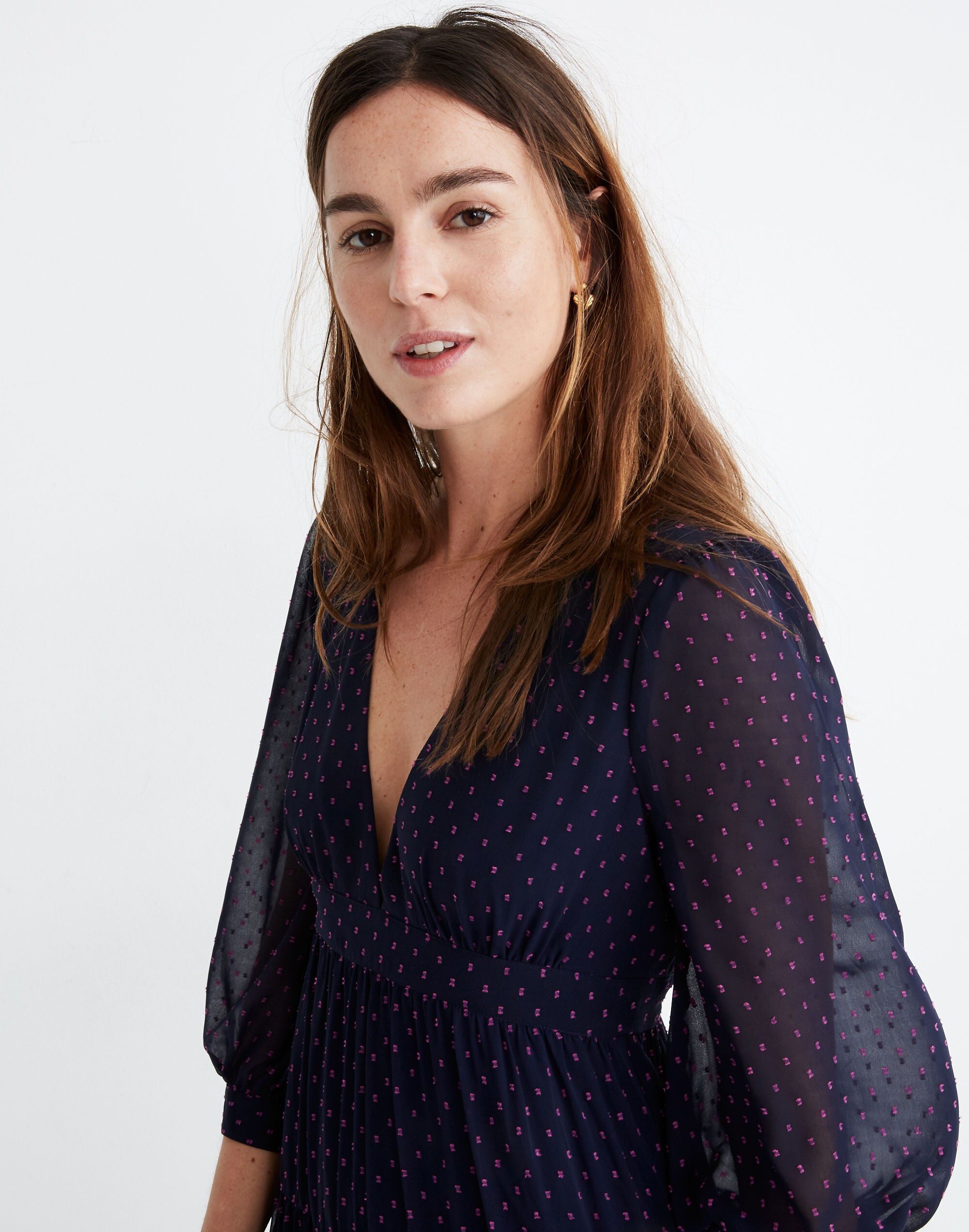 Petite Tie-Sleeve Tiered Midi Dress in Clipdot