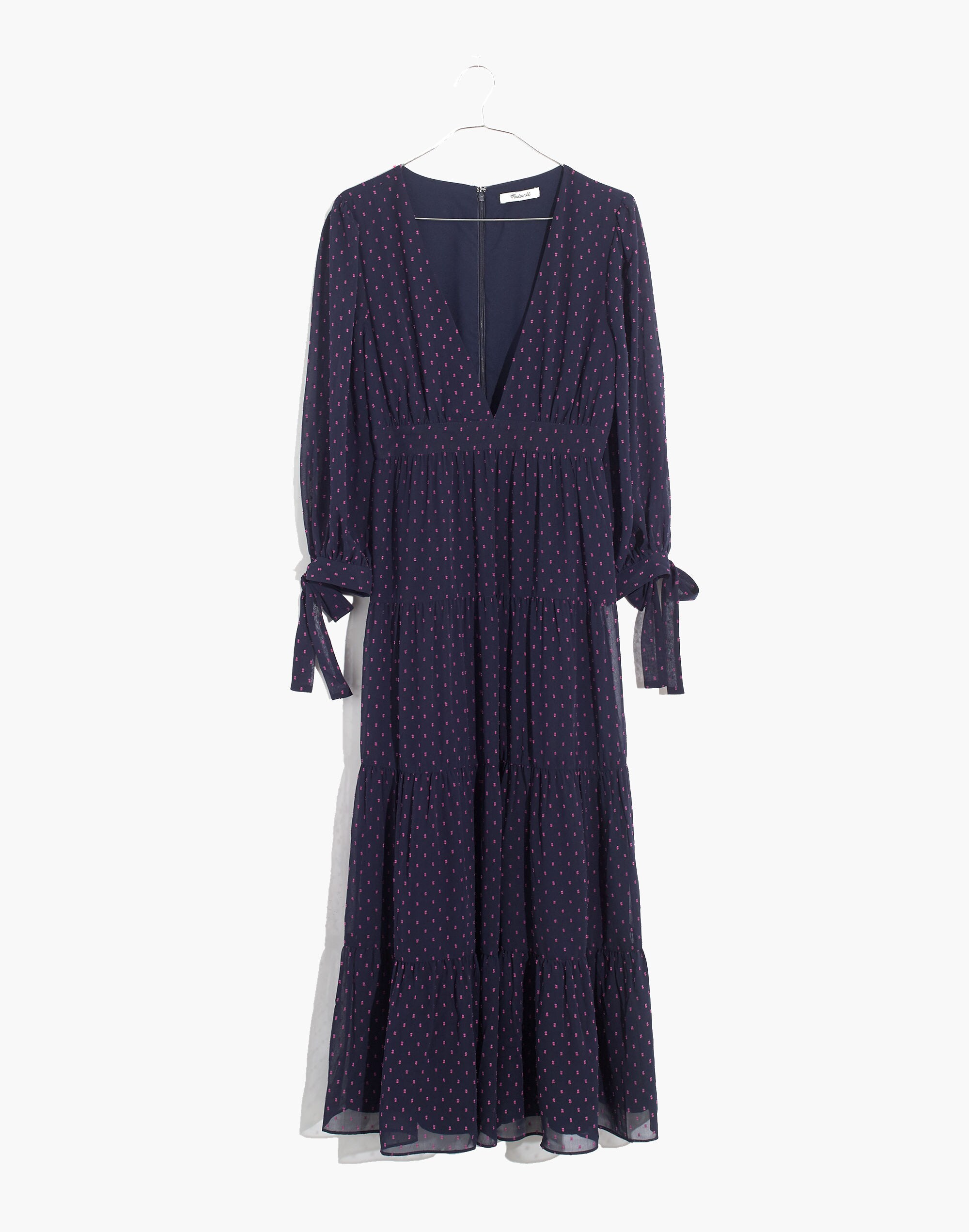 Petite Tie-Sleeve Tiered Midi Dress in Clipdot