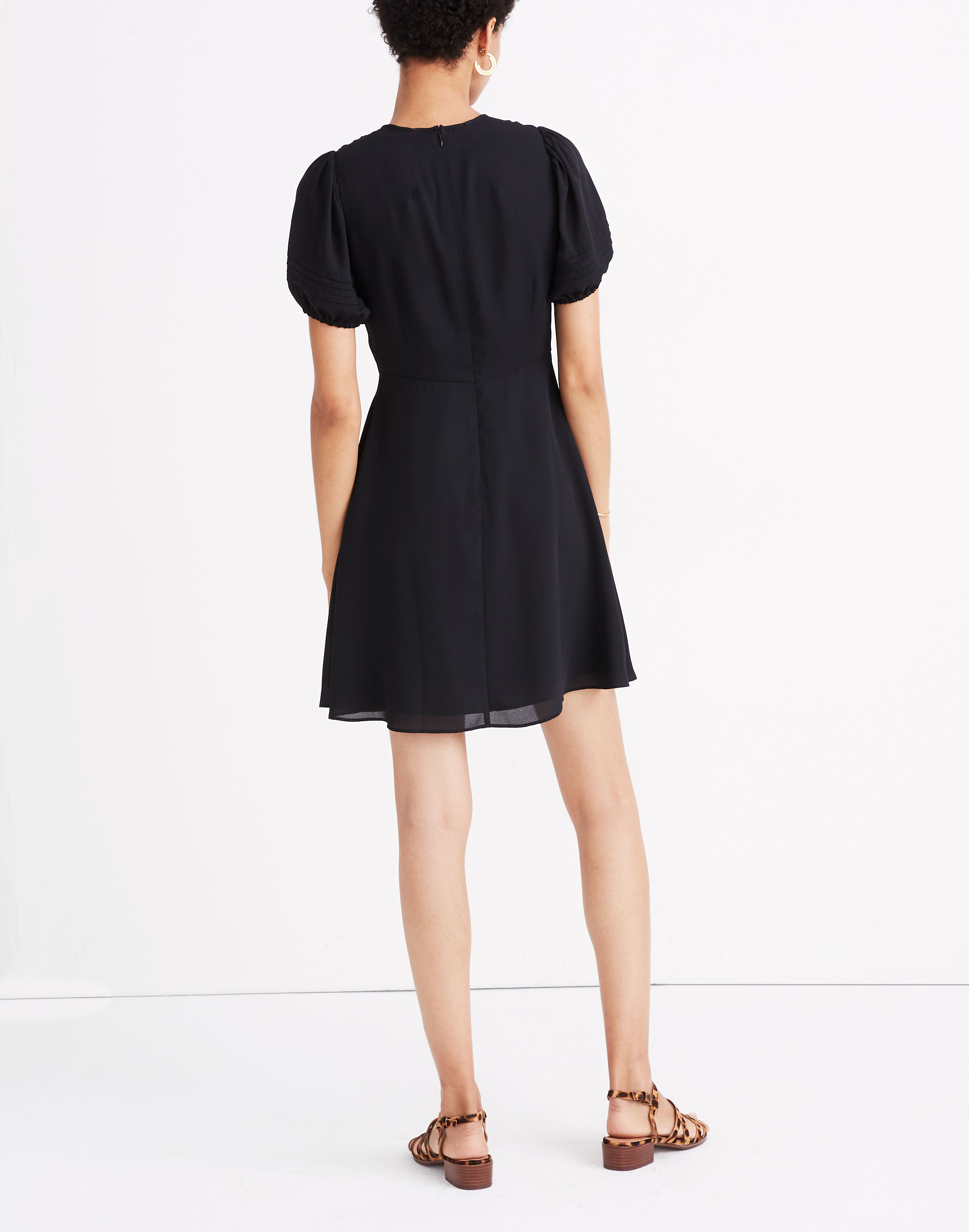 Pintuck Puff-Sleeve Mini Dress