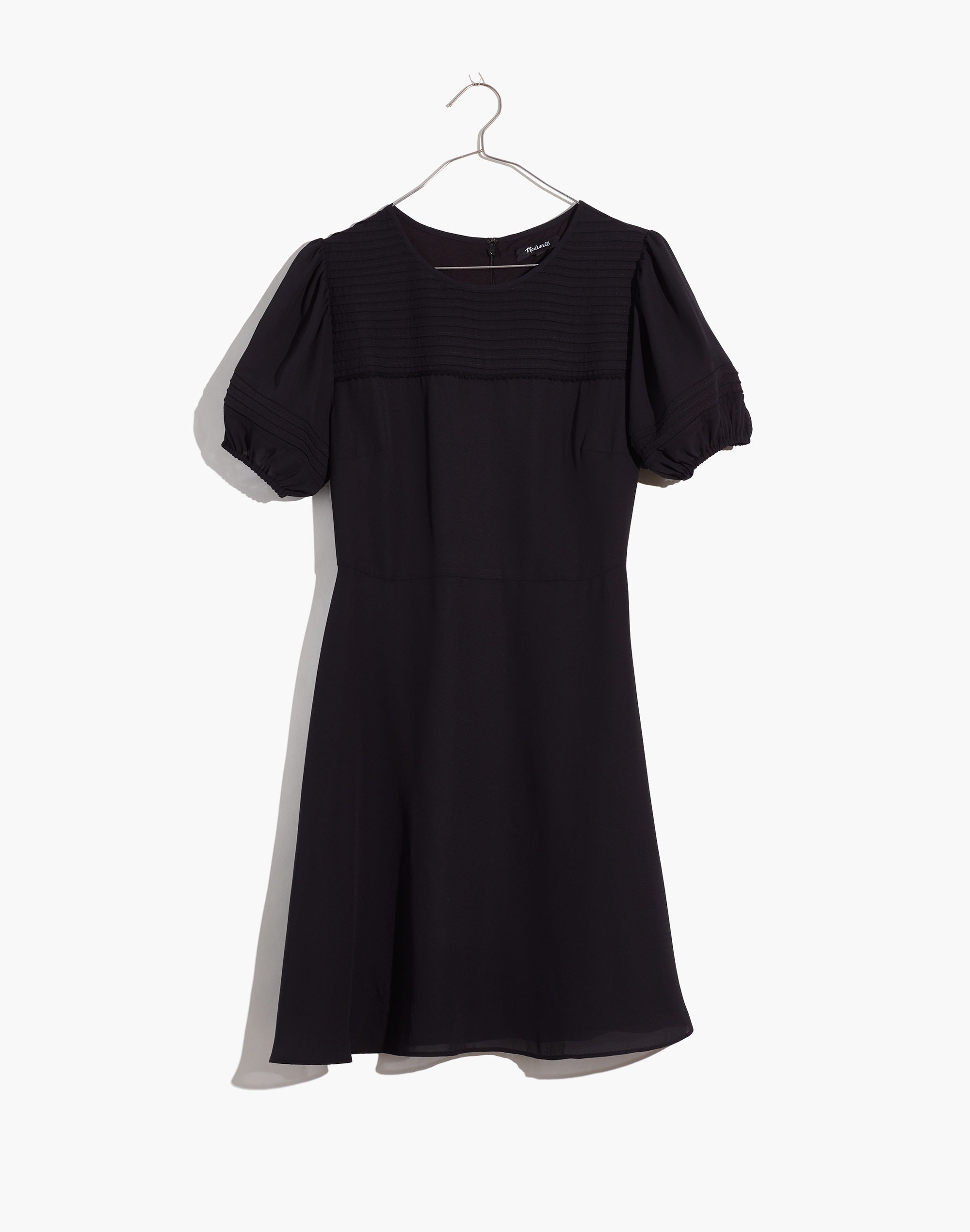 Pintuck Puff-Sleeve Mini Dress