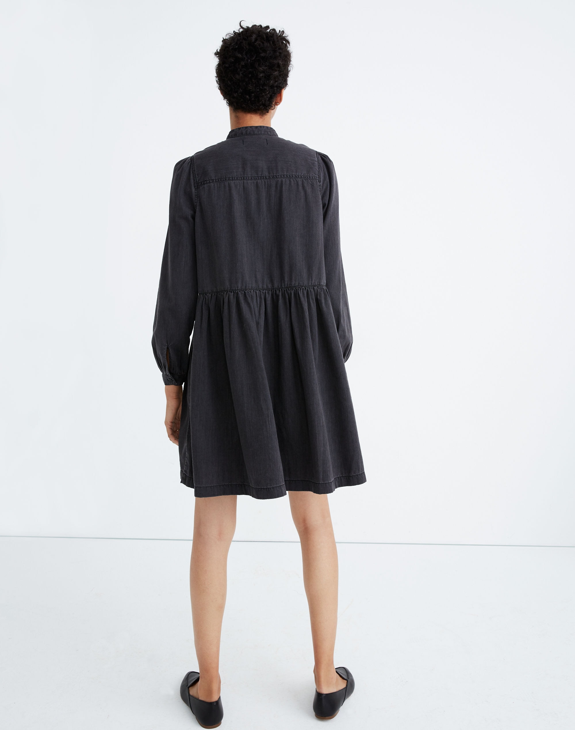 Denim Ruffle-Yoke Babydoll Dress in Lunar Wash