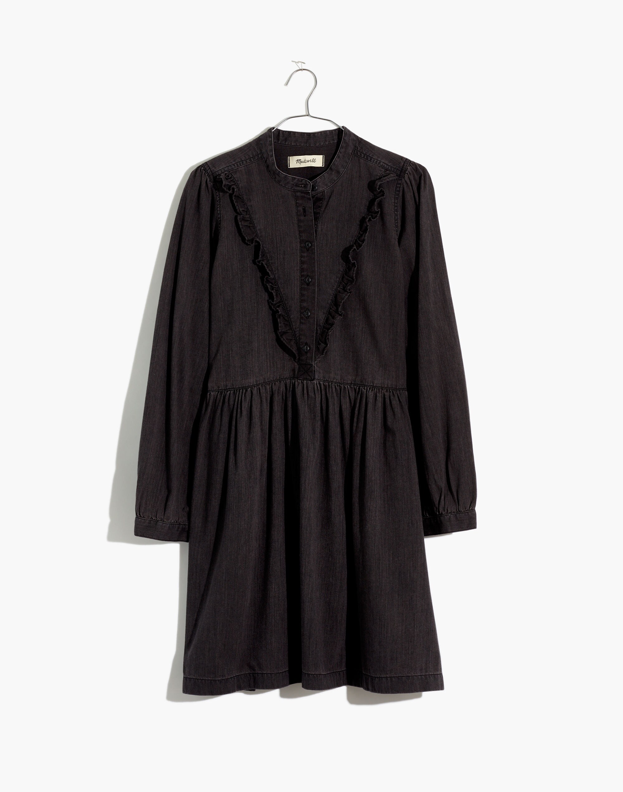 Denim Ruffle-Yoke Babydoll Dress in Lunar Wash