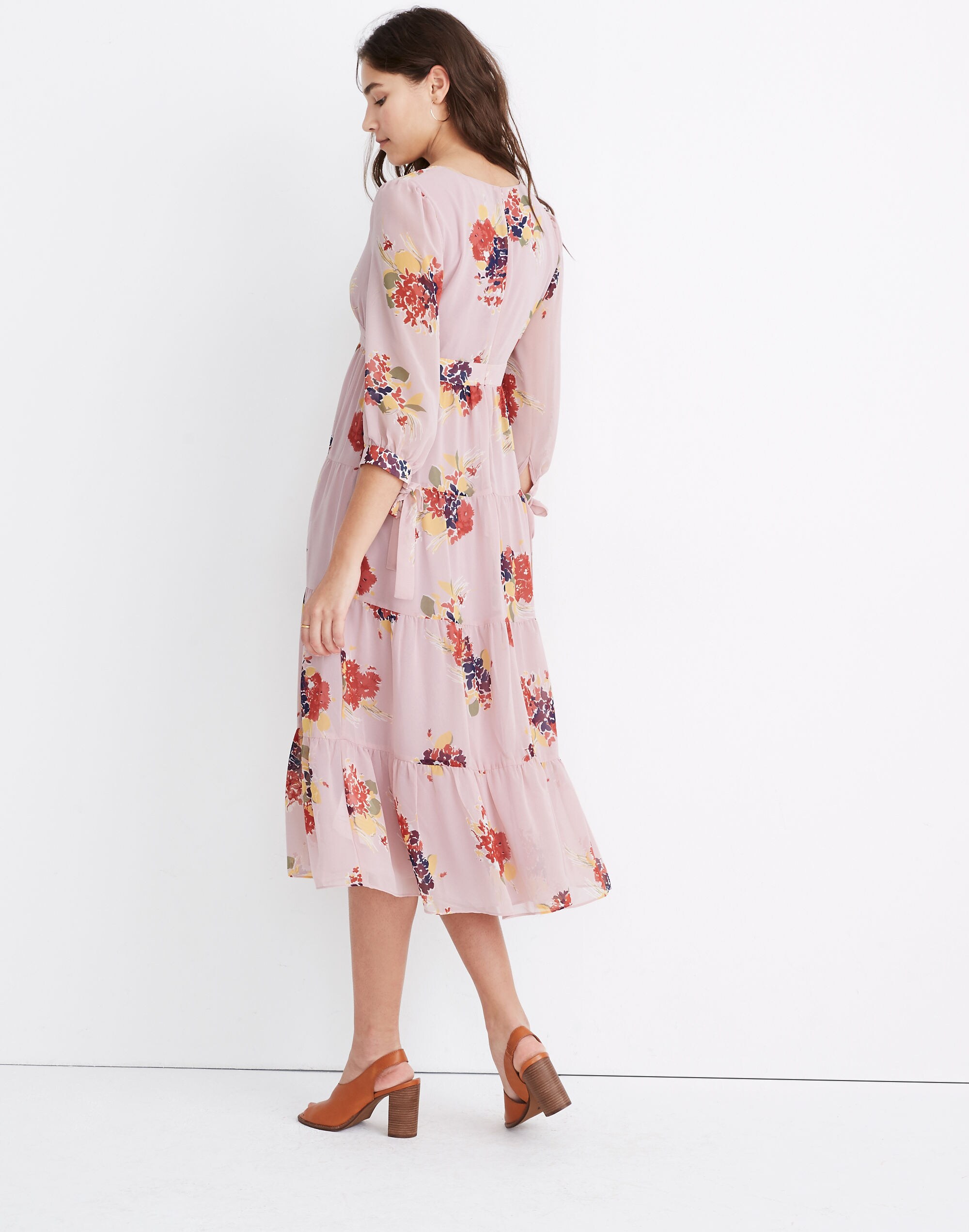Tie-Sleeve Tiered Midi Dress in Market Bouquet