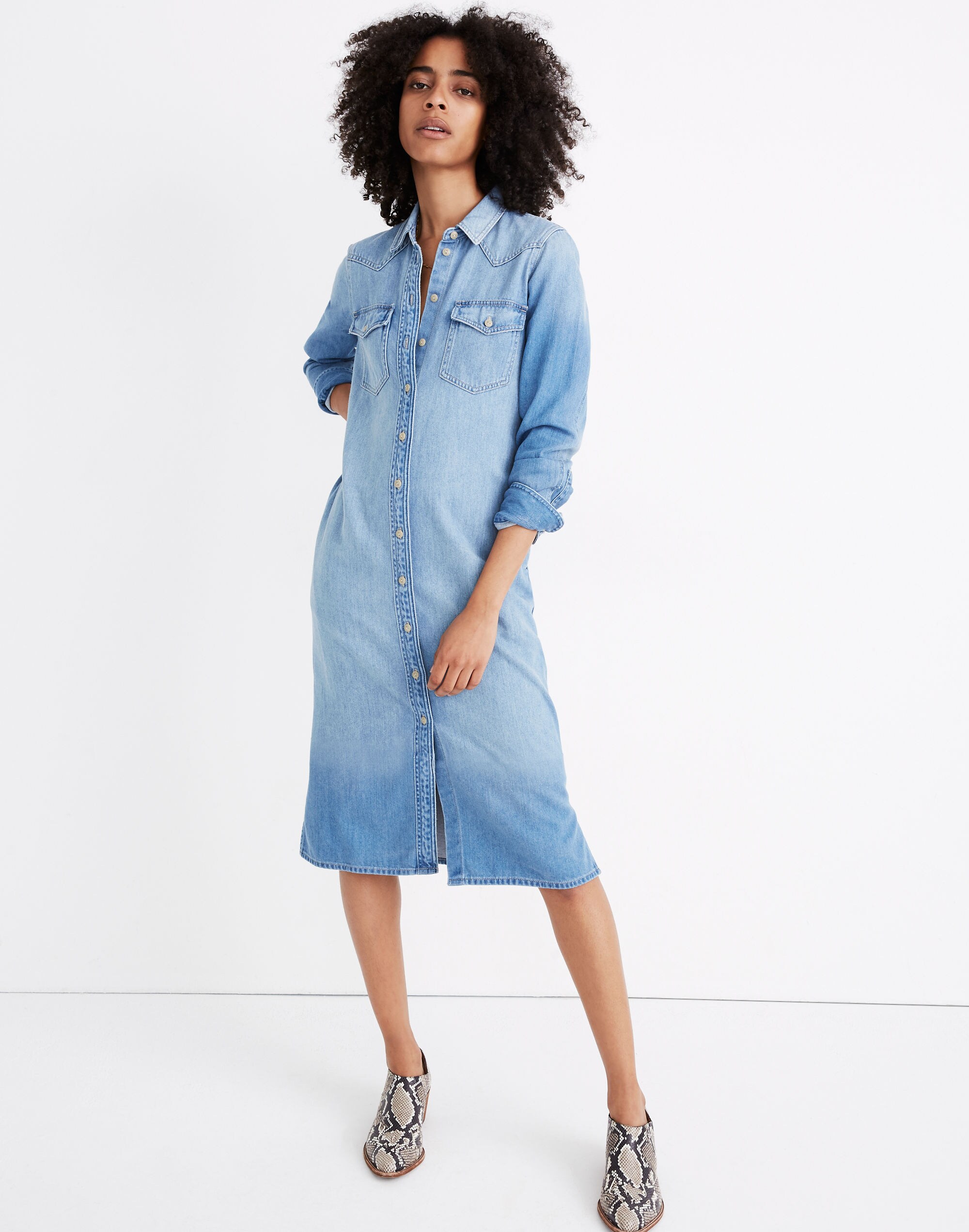 Denim Western Midi Shirtdress in Bisbee Wash