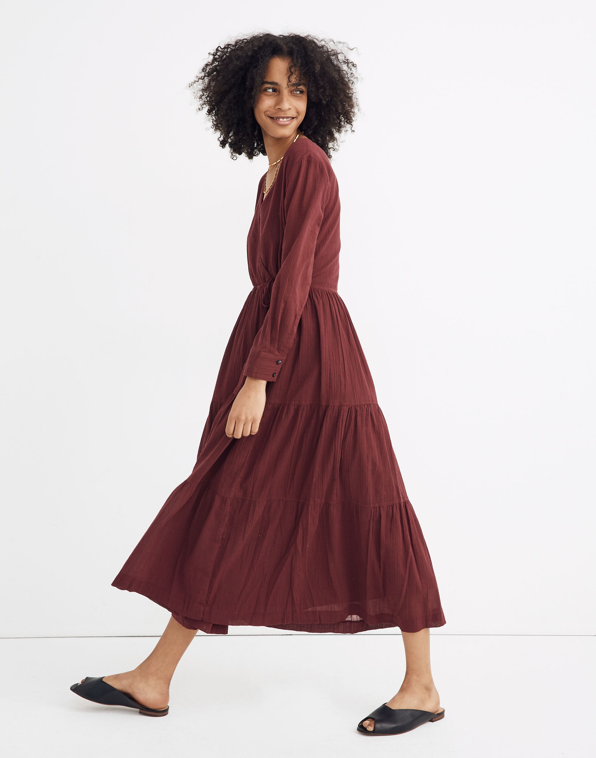 Cinch-Waist Tiered Midi Dress