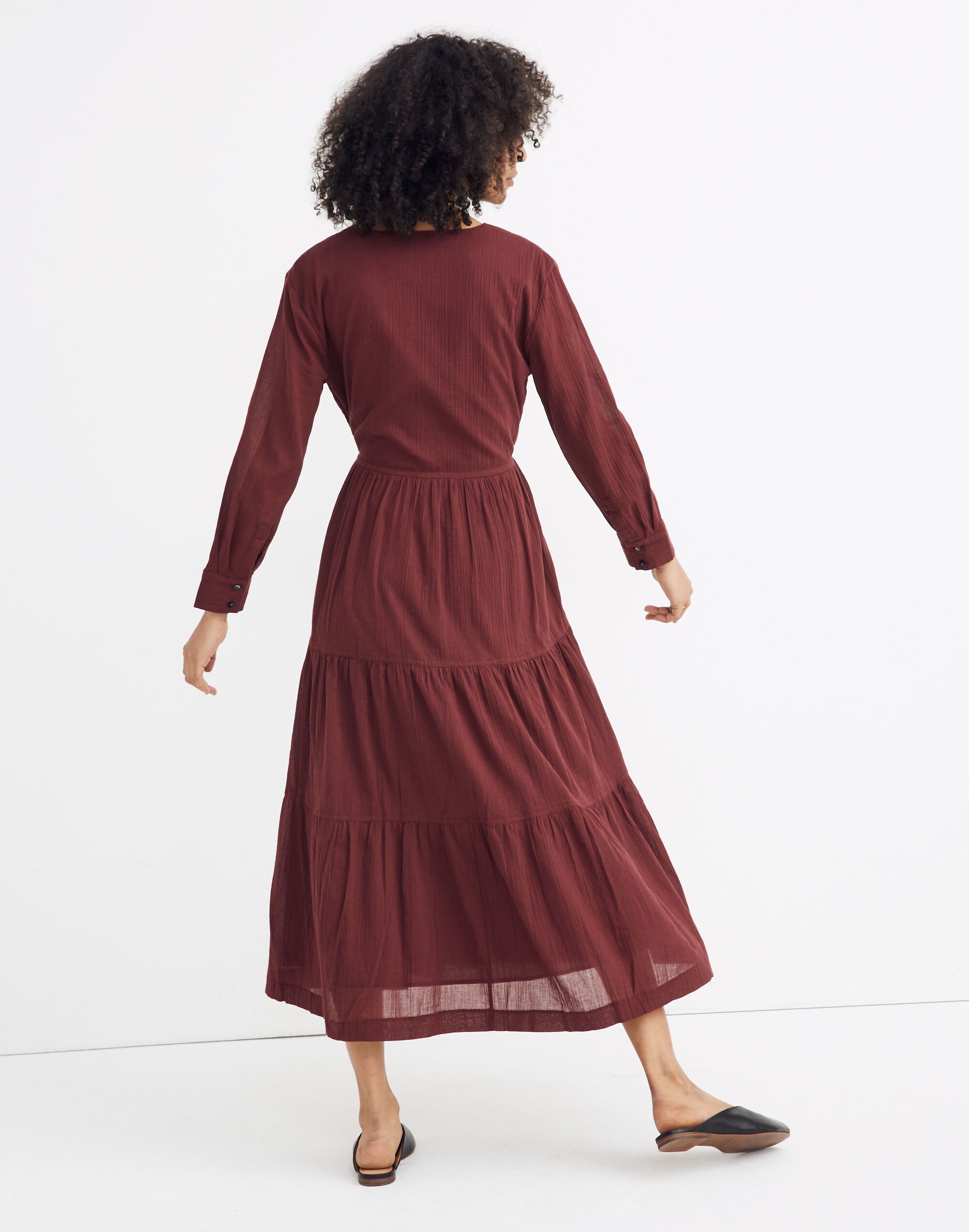 Cinch-Waist Tiered Midi Dress