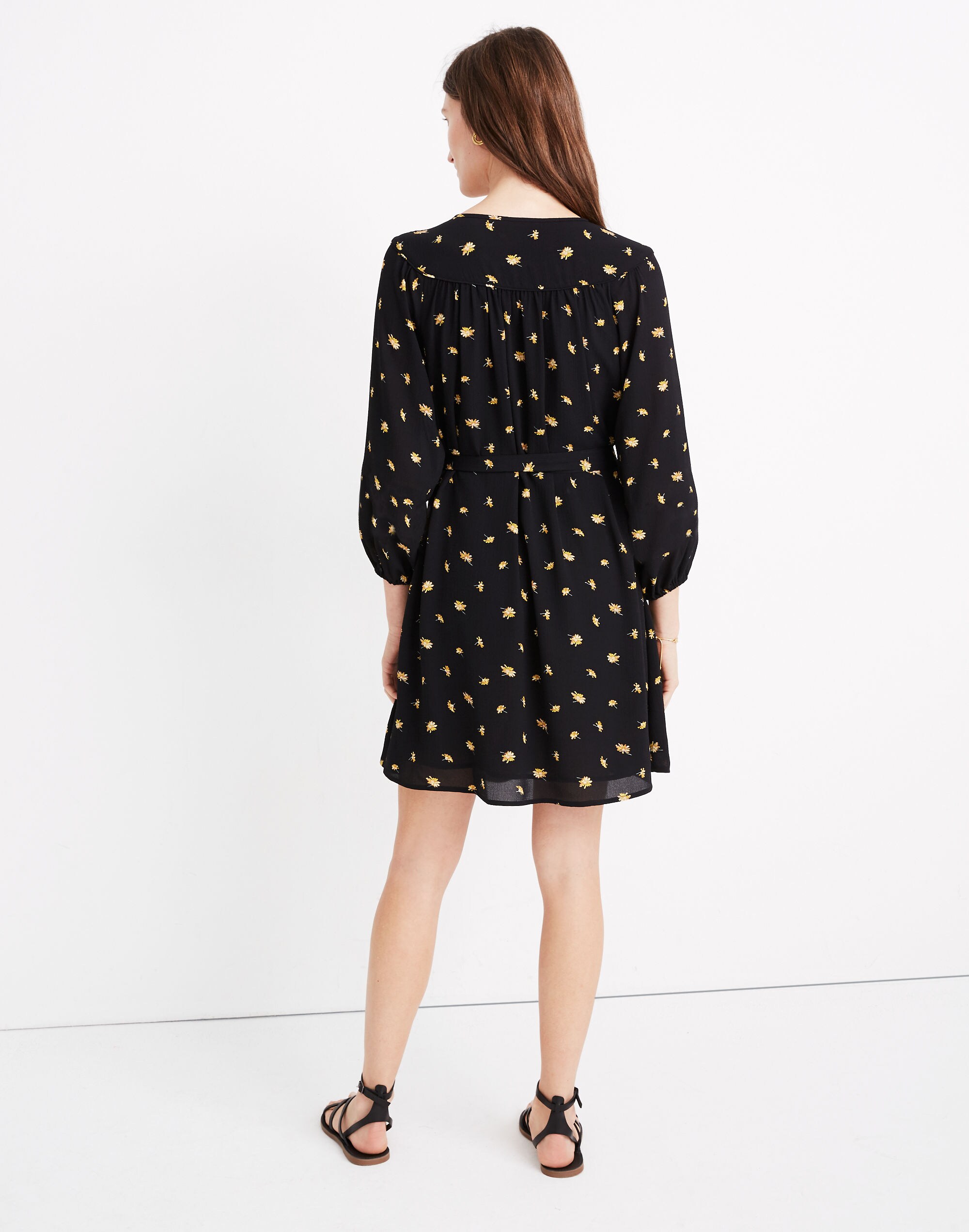 Tie-Waist Mini Dress in French Daisies