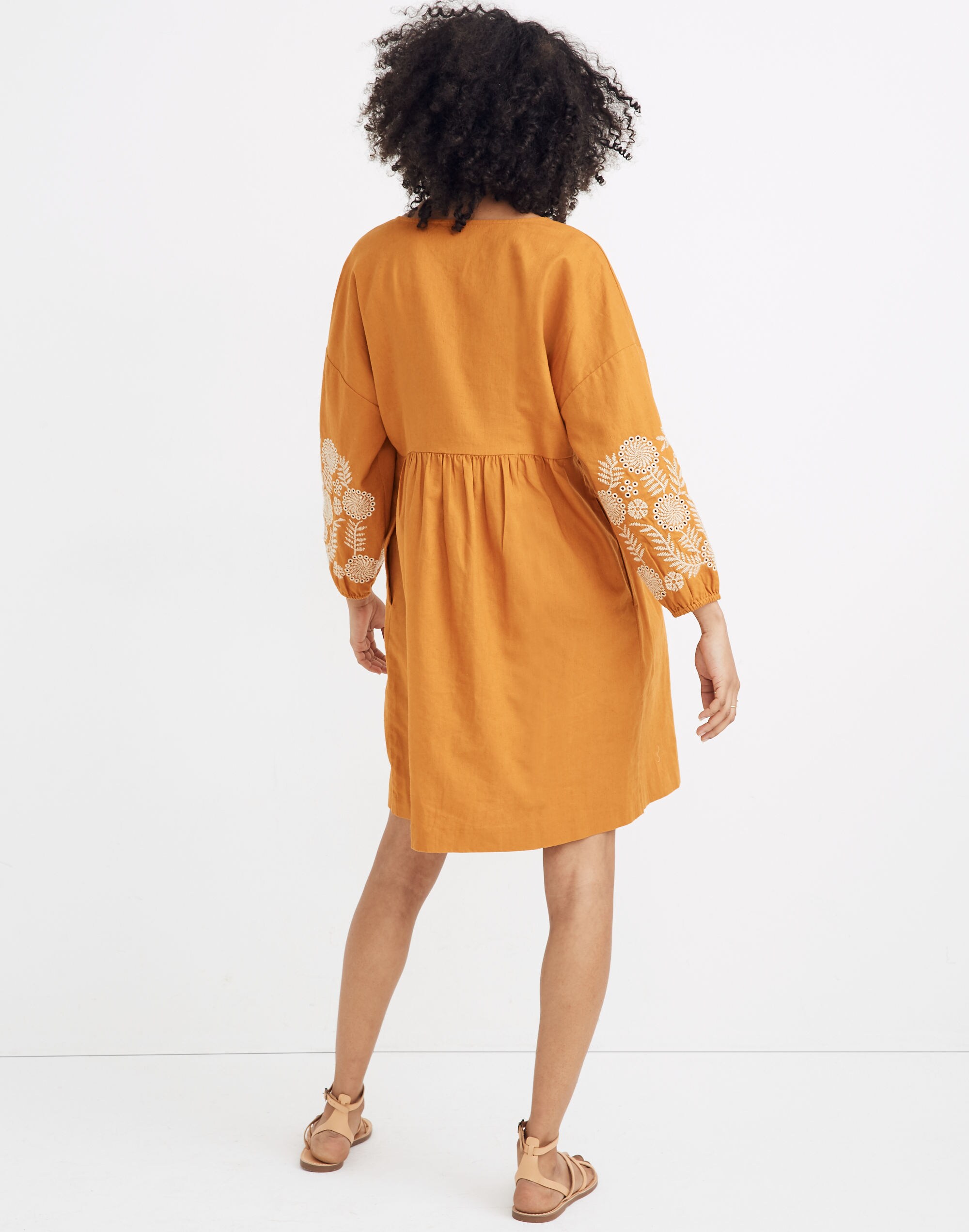 Embroidered-Sleeve Popover Dress
