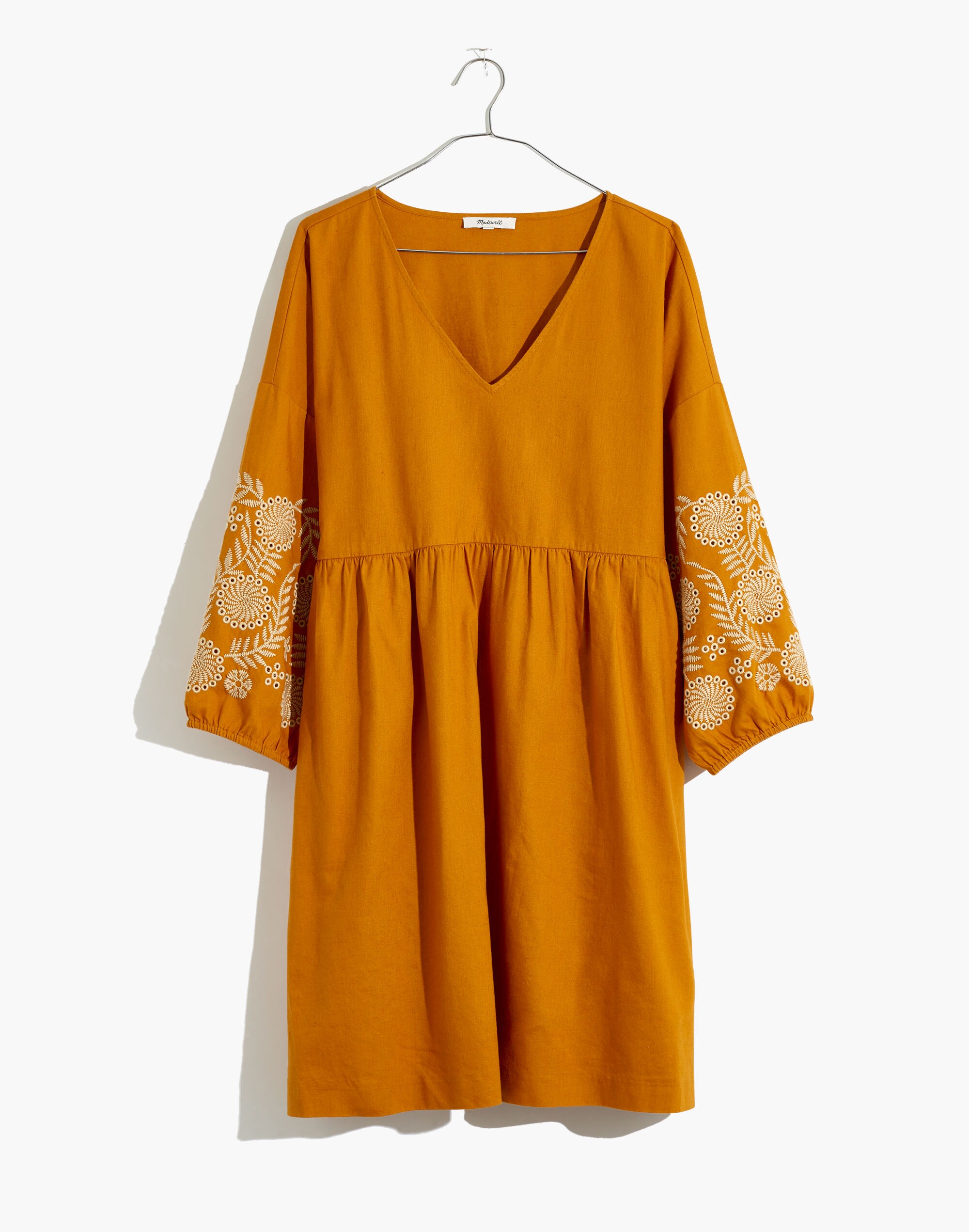 Embroidered-Sleeve Popover Dress