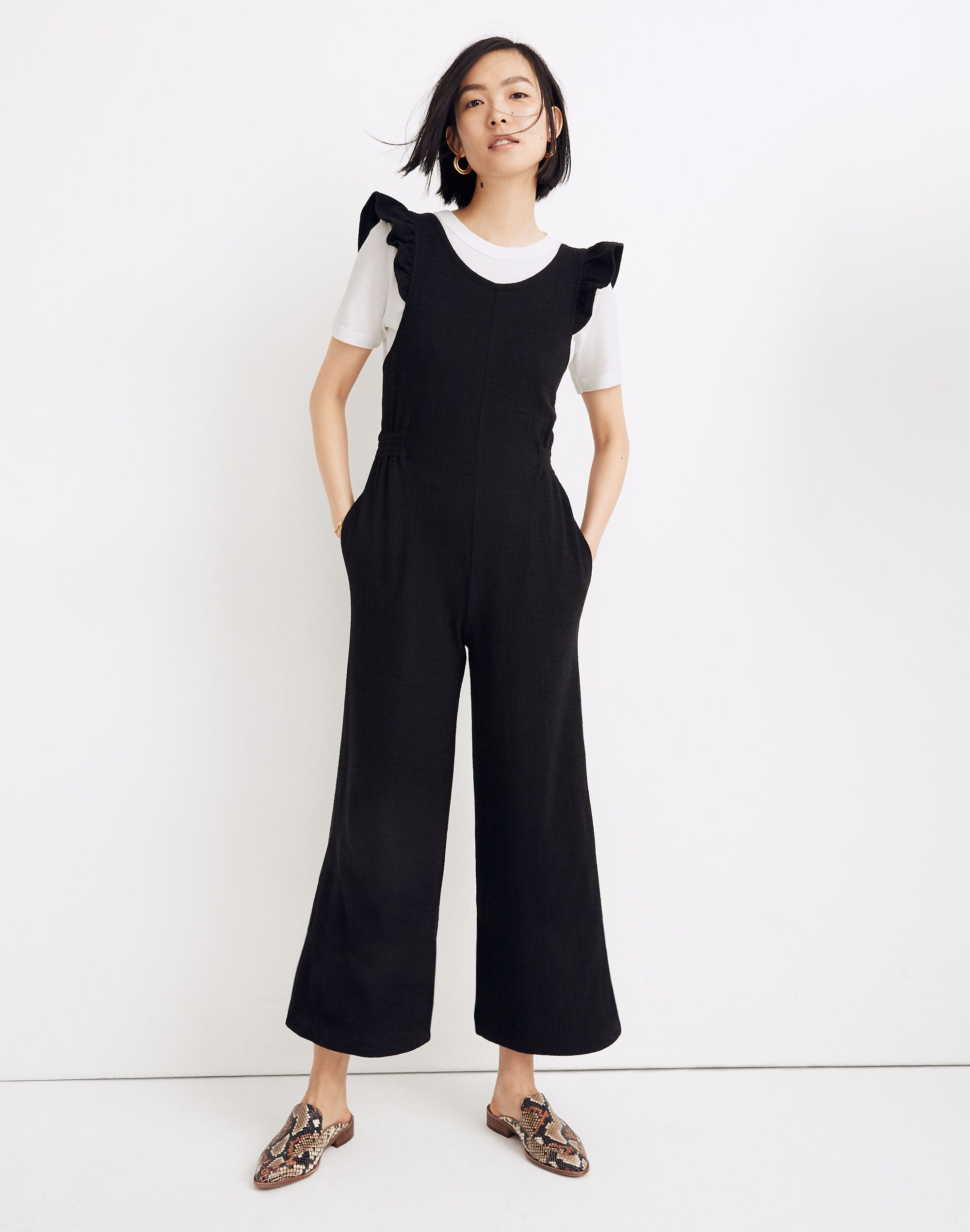 ruffle-strap open-back jumpsuit