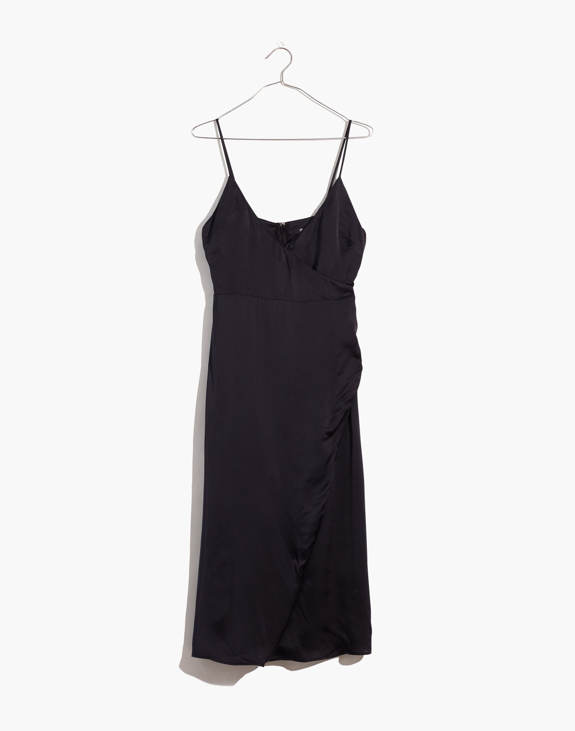 Satin Cami Side-Button Wrap Dress