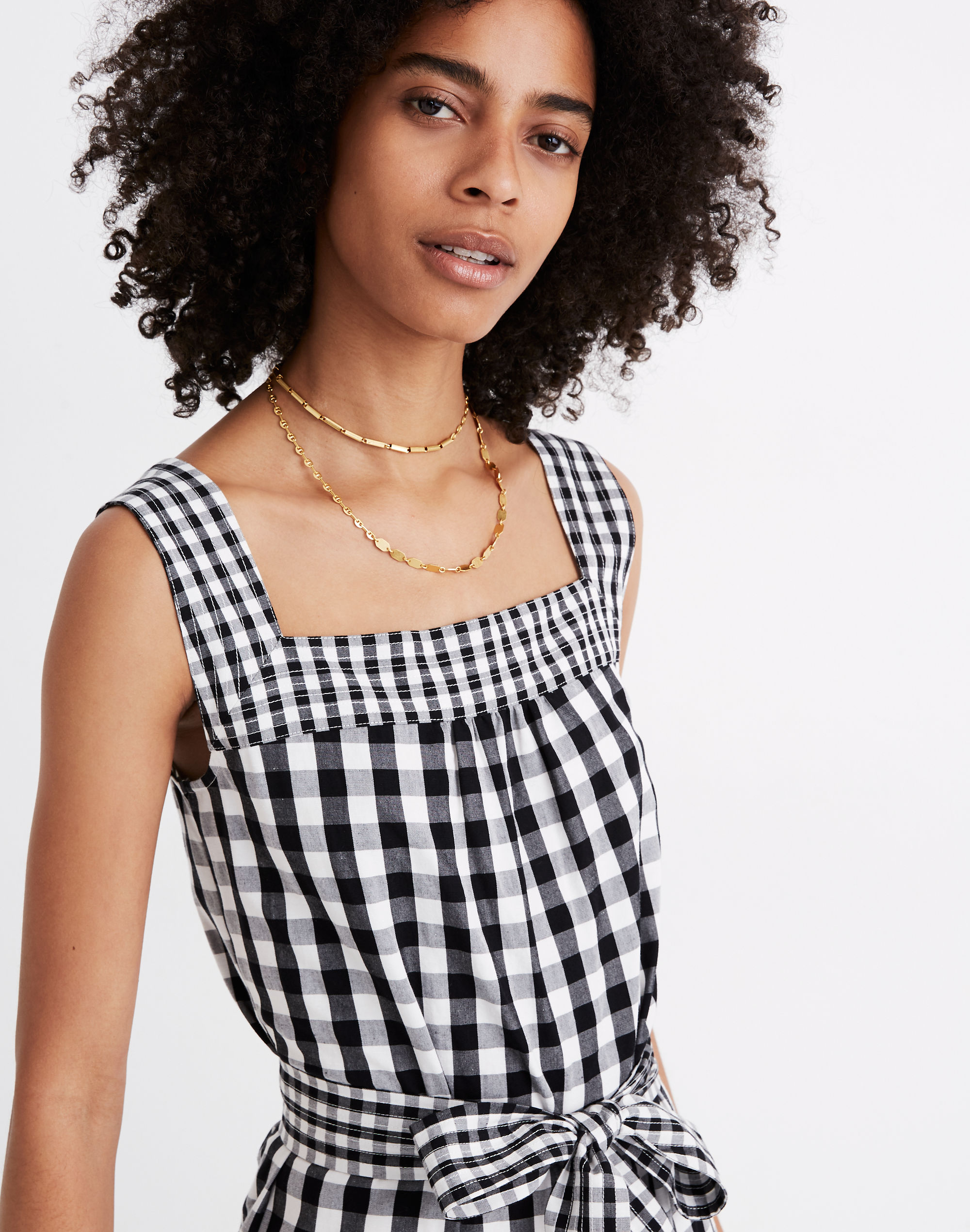 Tie-Waist Wide-Leg Jumpsuit in Gingham Mix