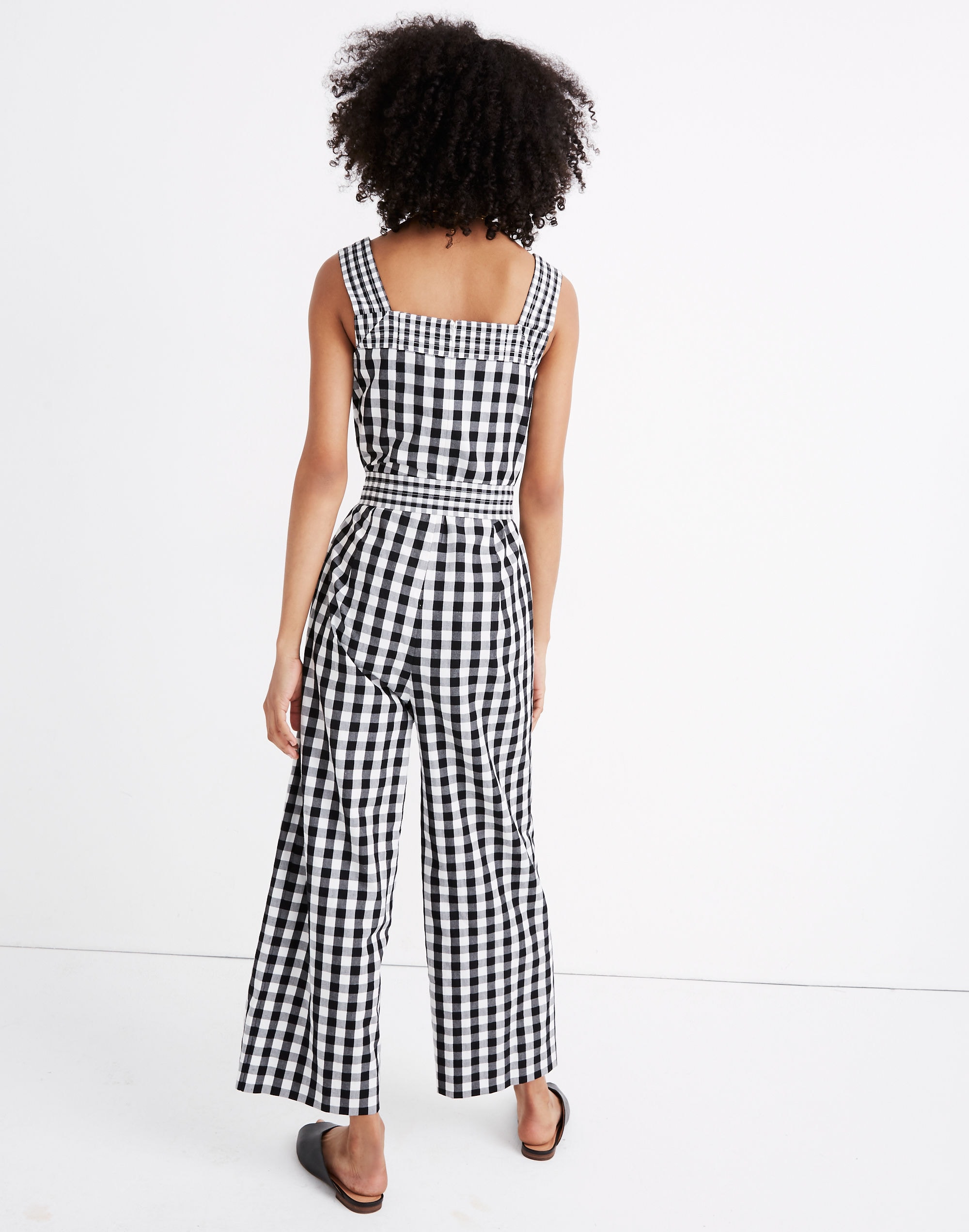 Tie-Waist Wide-Leg Jumpsuit in Gingham Mix