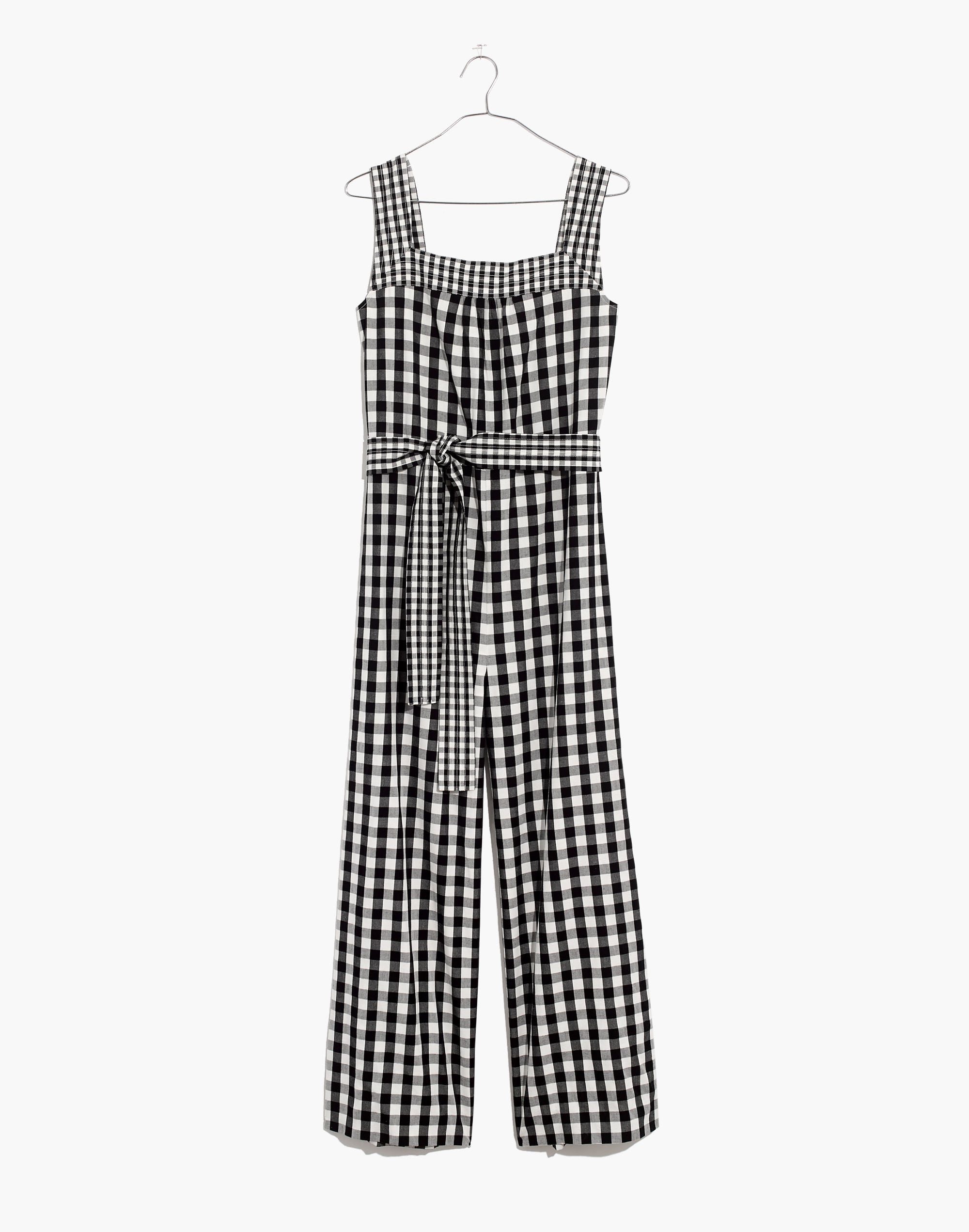 Tie-Waist Wide-Leg Jumpsuit in Gingham Mix