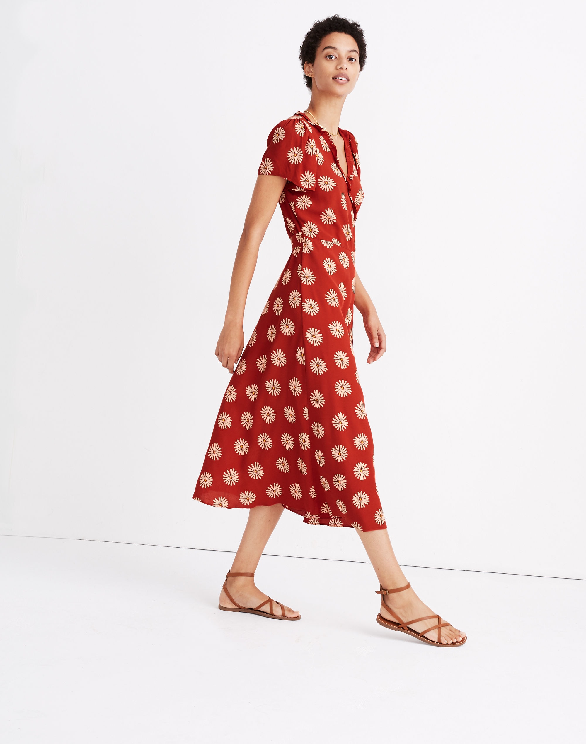 Ruffle-Edge Wrap Midi Dress in Daisy Daydream