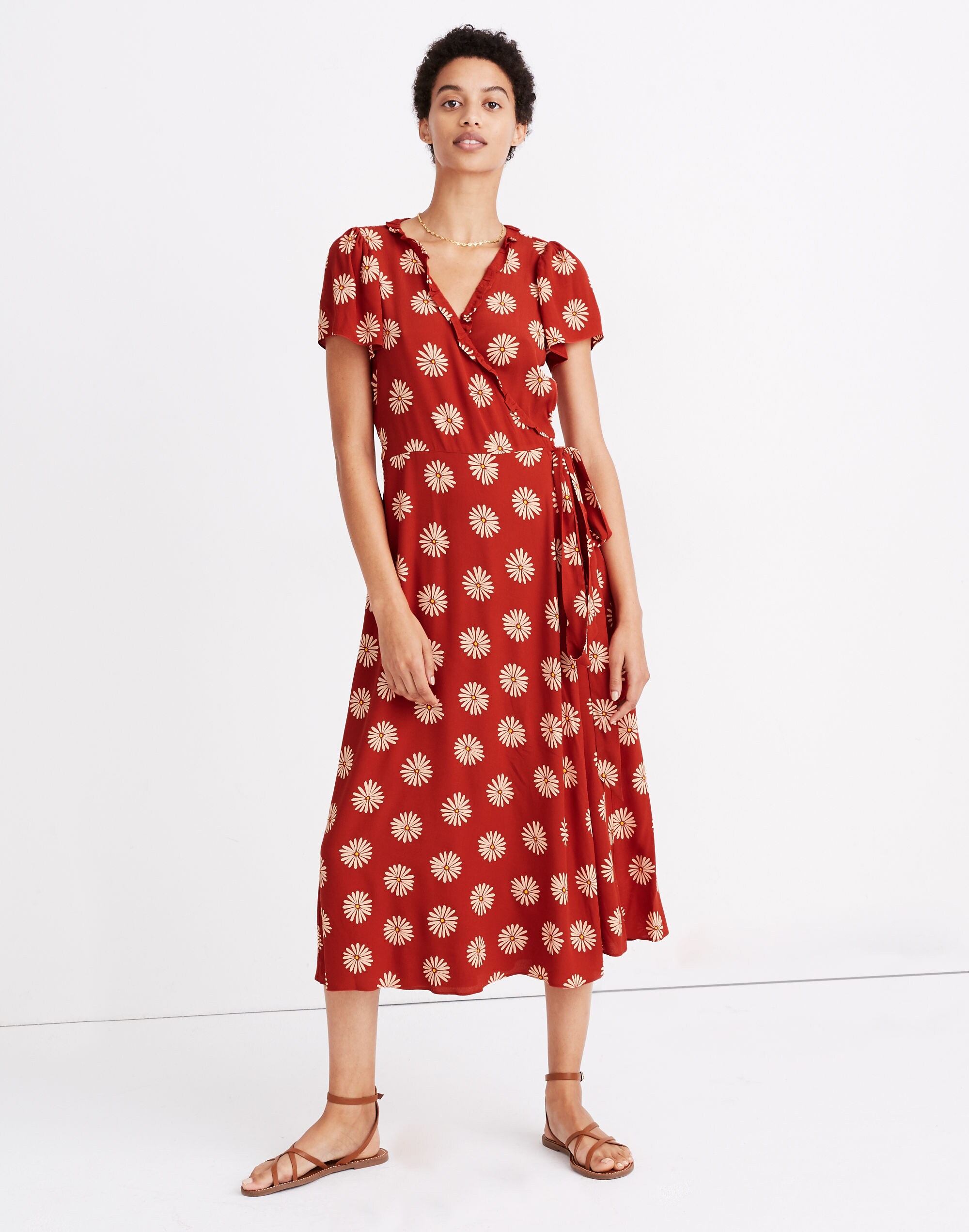 Ruffle-Edge Wrap Midi Dress in Daisy Daydream