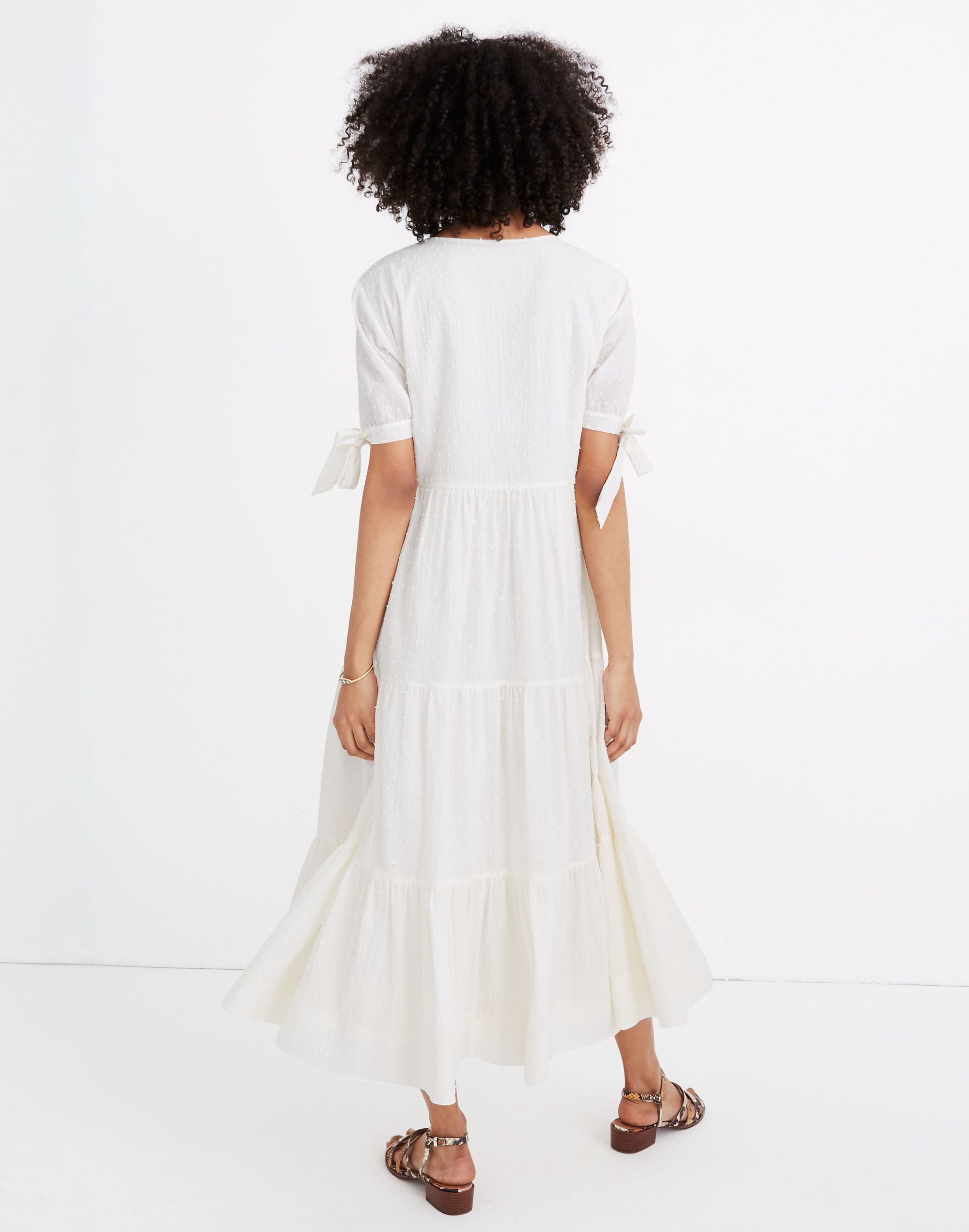 Petite Tie-Sleeve Tiered Midi Dress in Swiss Dot