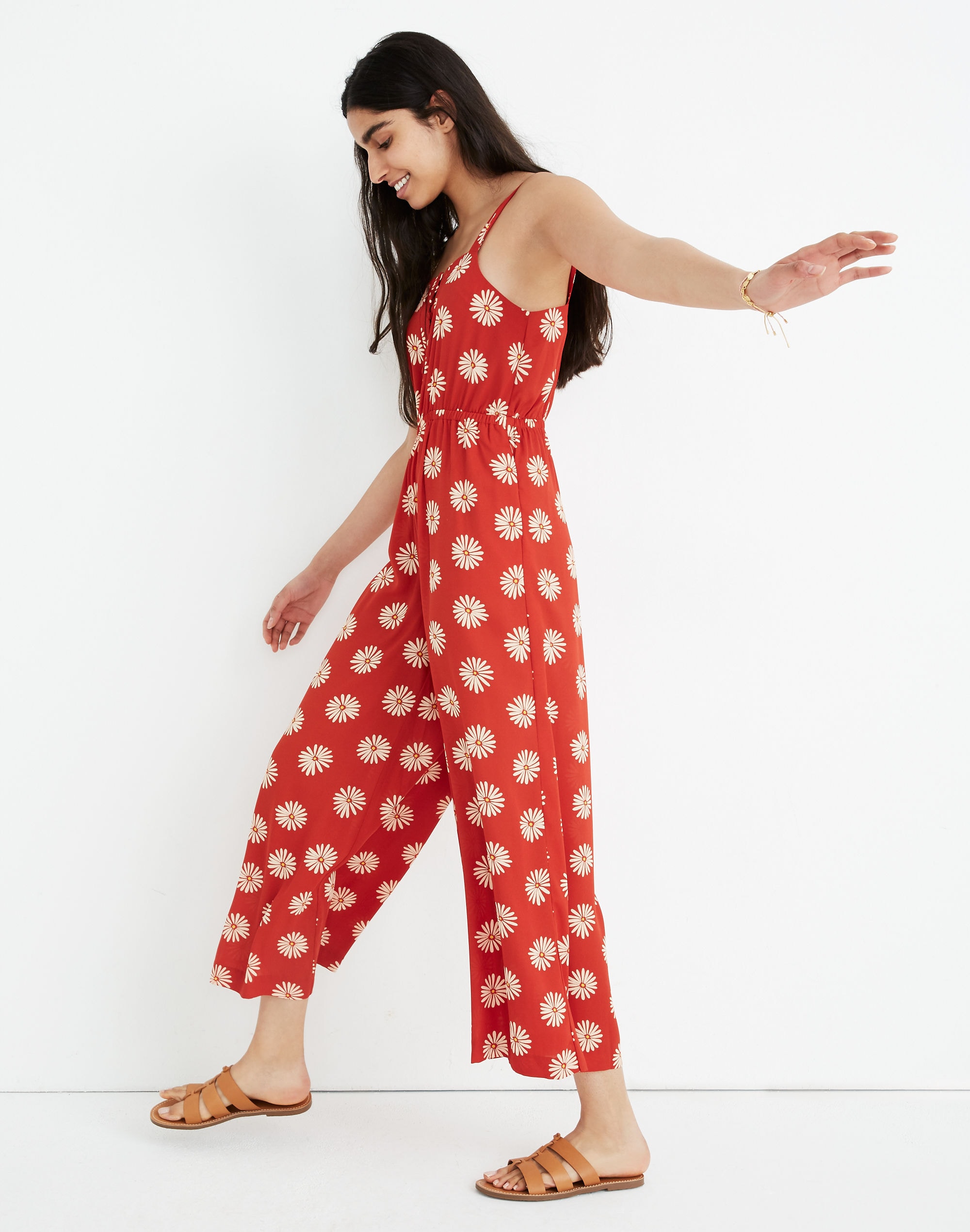 Button-Front Tank Jumpsuit in Daisy Daydream
