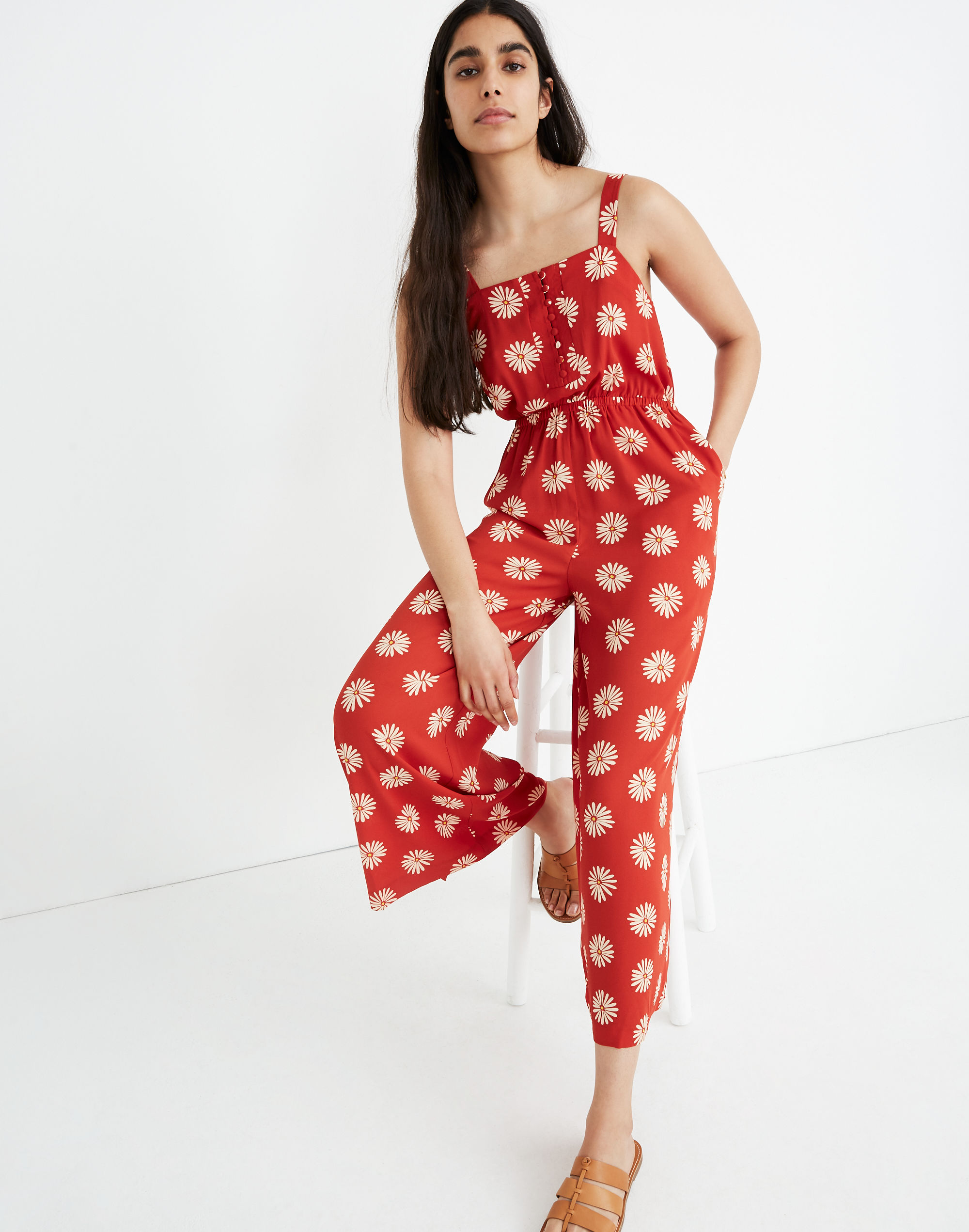 Button-Front Tank Jumpsuit in Daisy Daydream