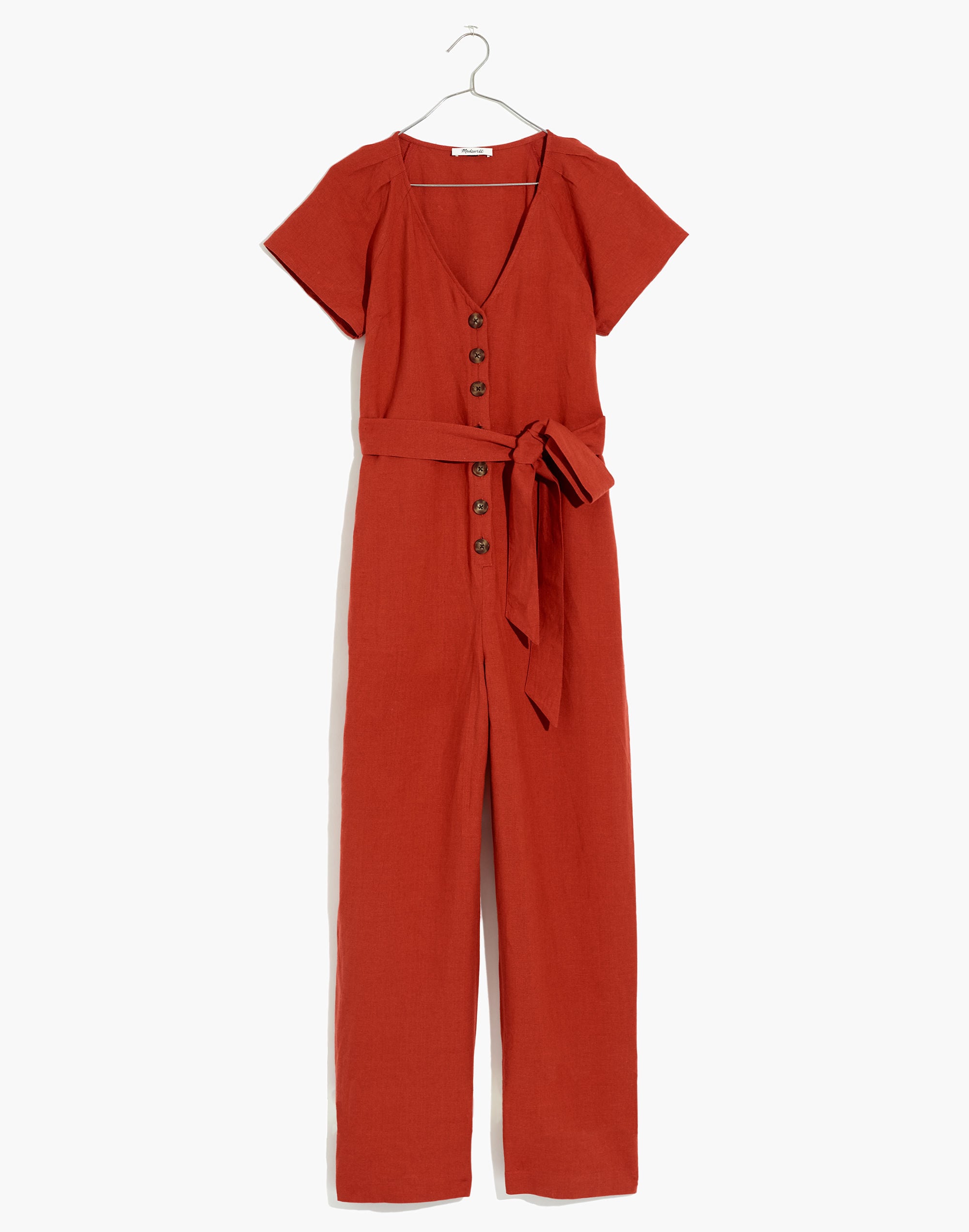 Linen-Cotton Pleat-Sleeve Jumpsuit