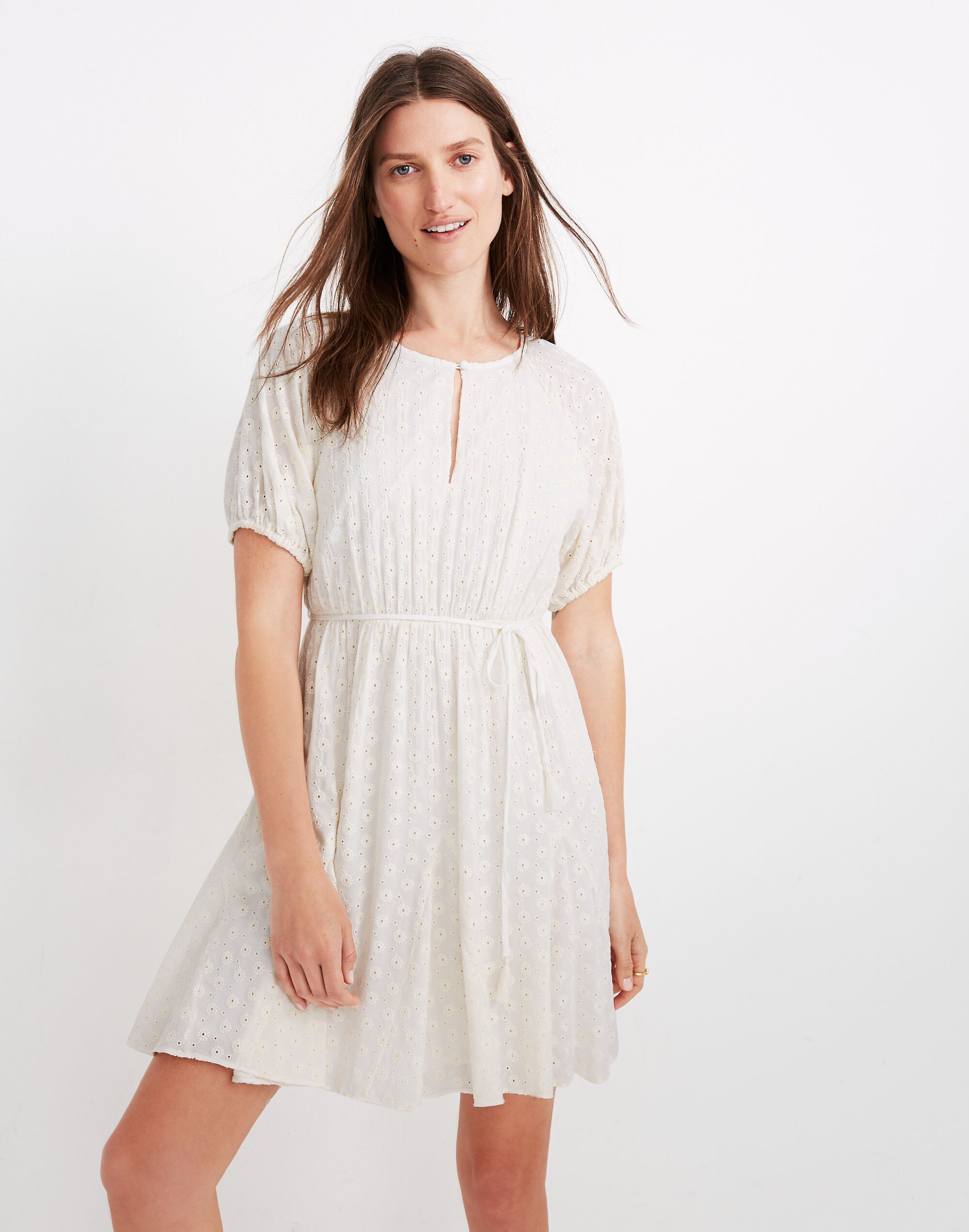 Eyelet Tassel-Tie Mini Dress