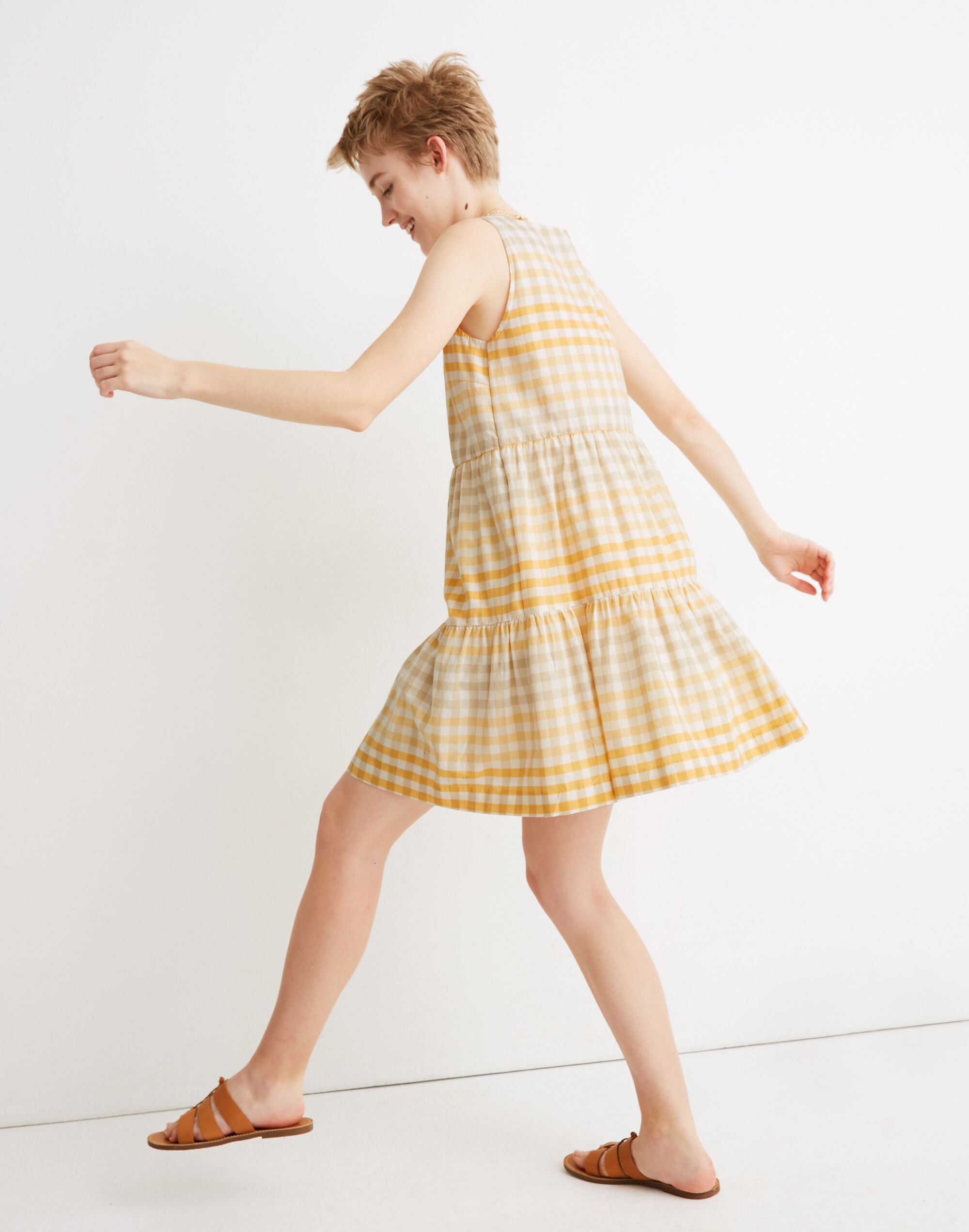 Button-Front Tiered Mini Dress